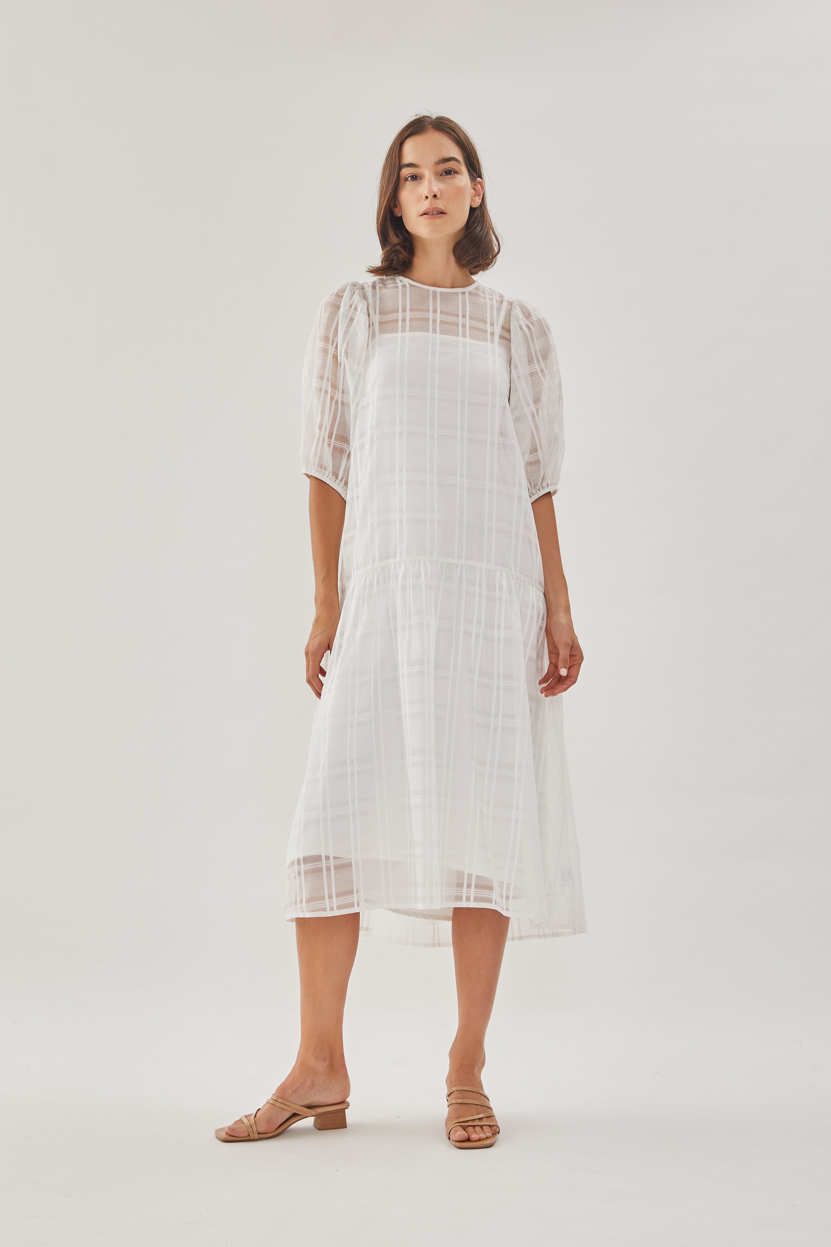 Checkered Crepe Midi Dress