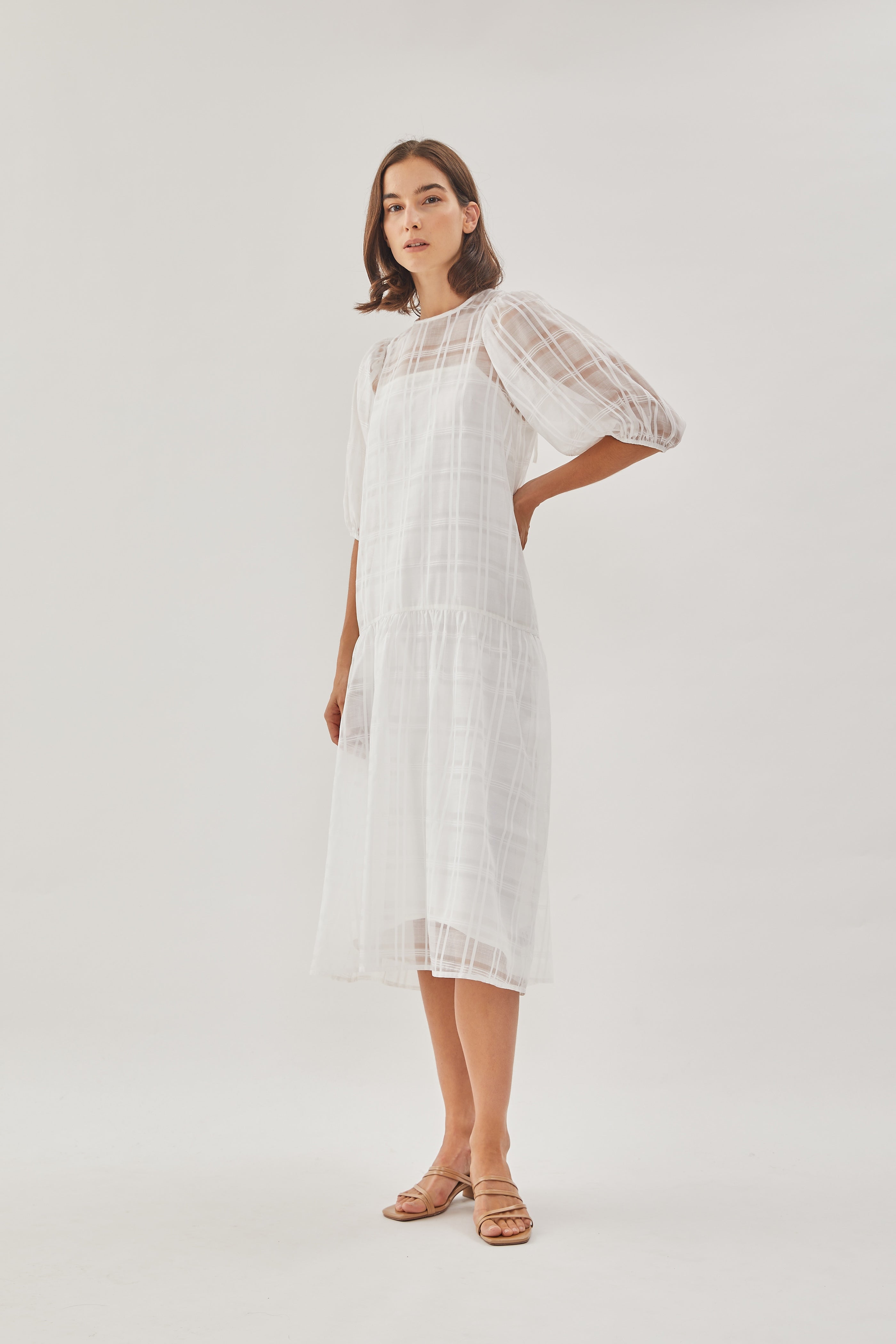 Checkered Crepe Midi Dress