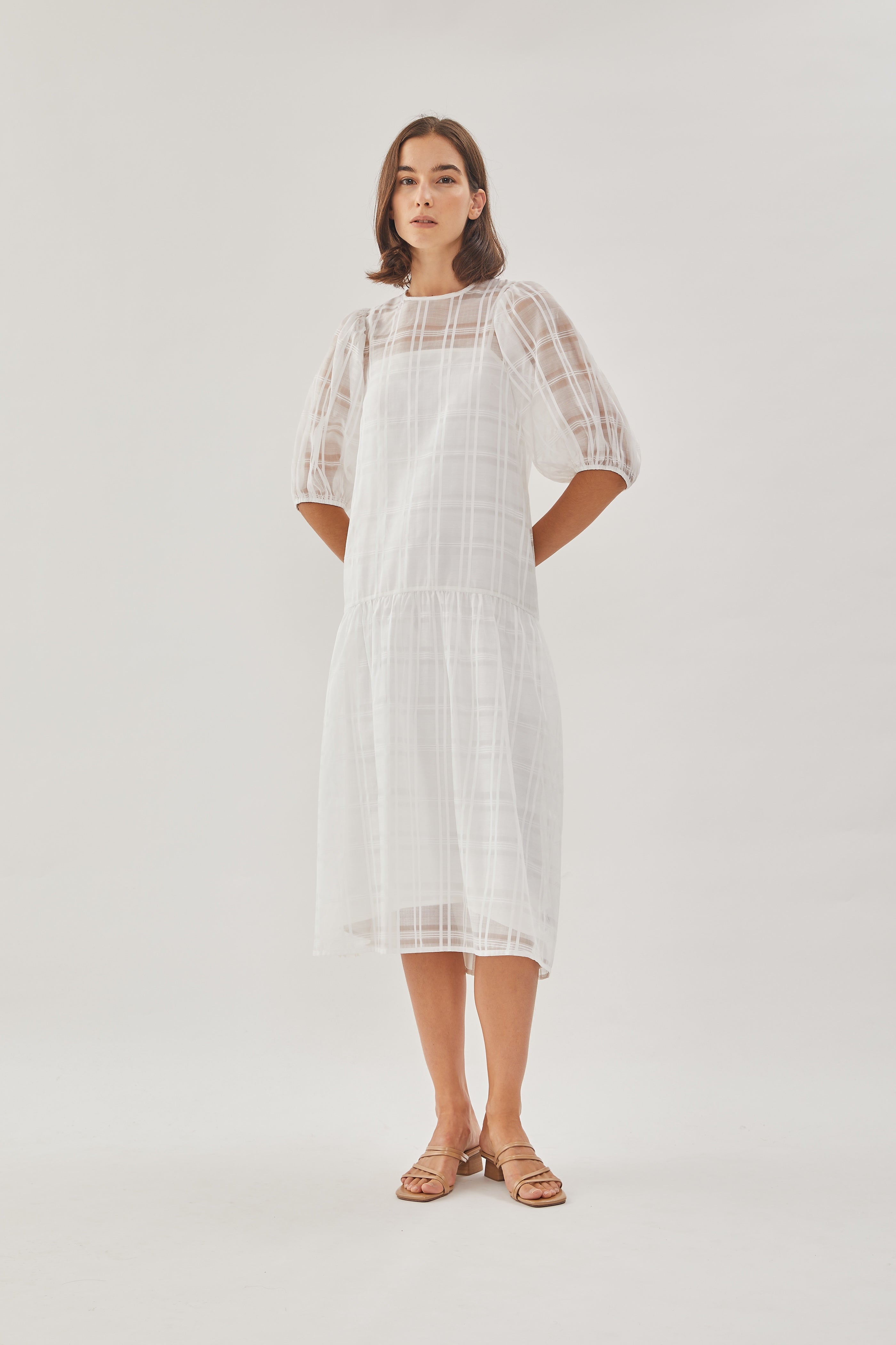 Checkered Crepe Midi Dress