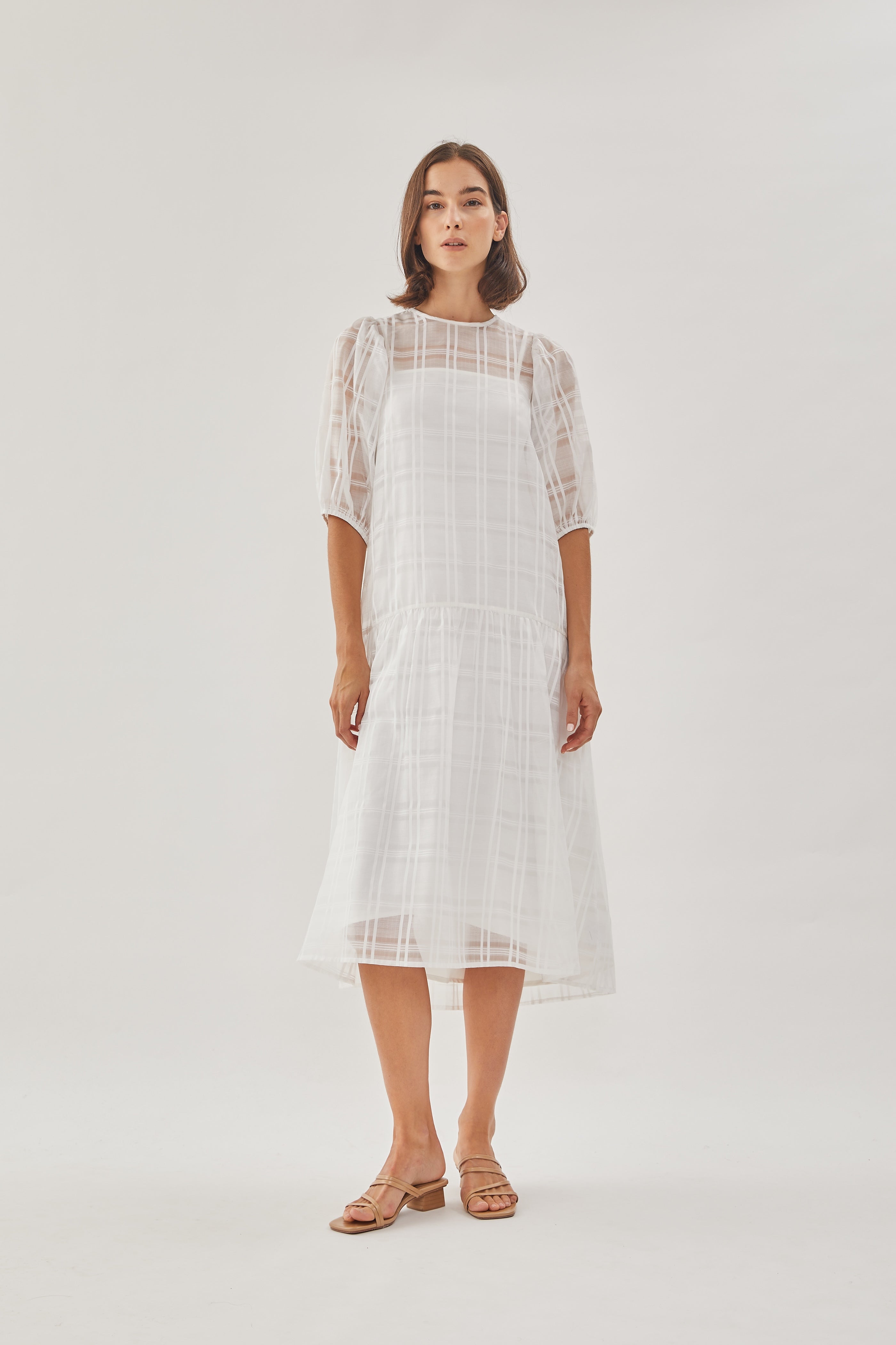 Checkered Crepe Midi Dress