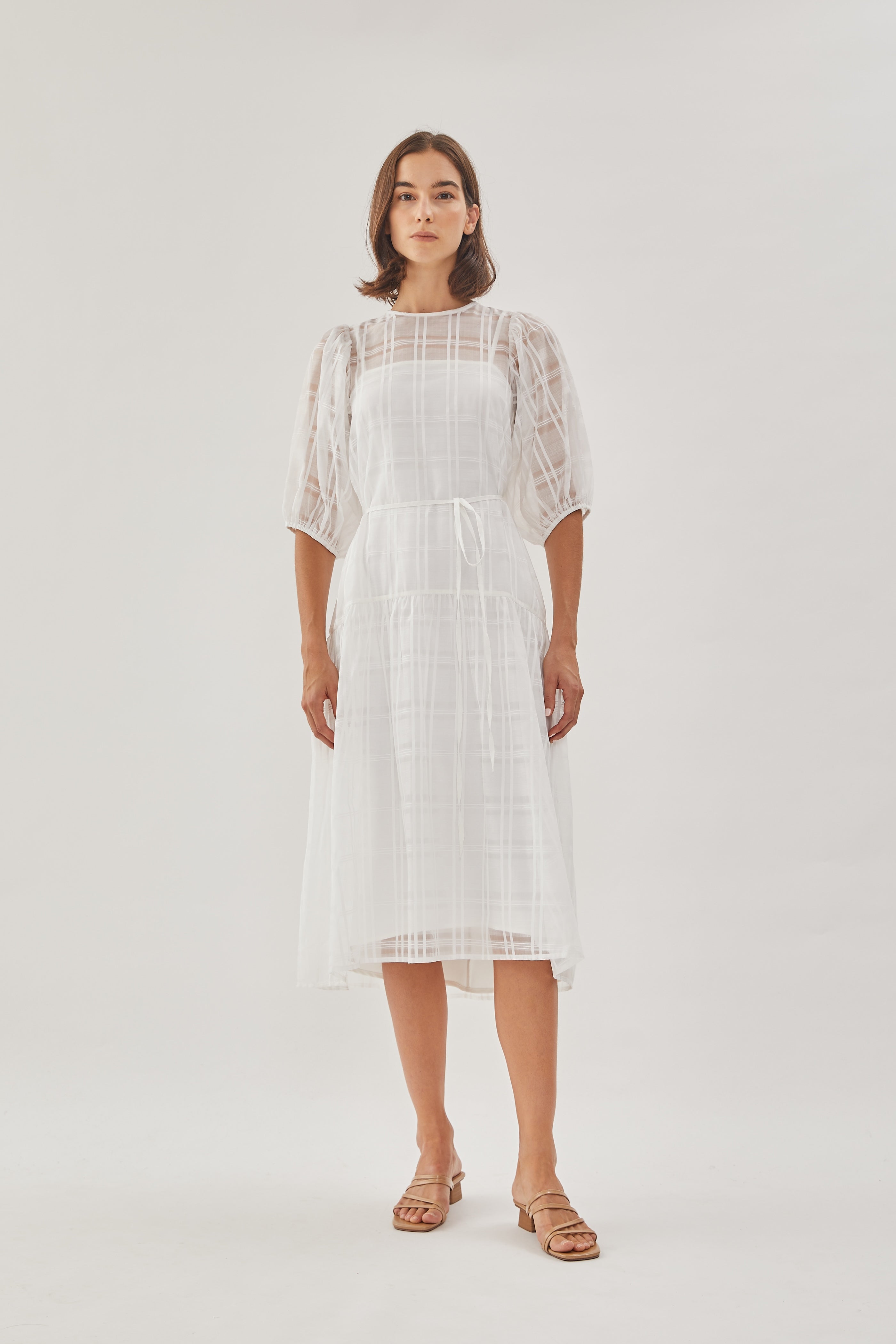 Checkered Crepe Midi Dress