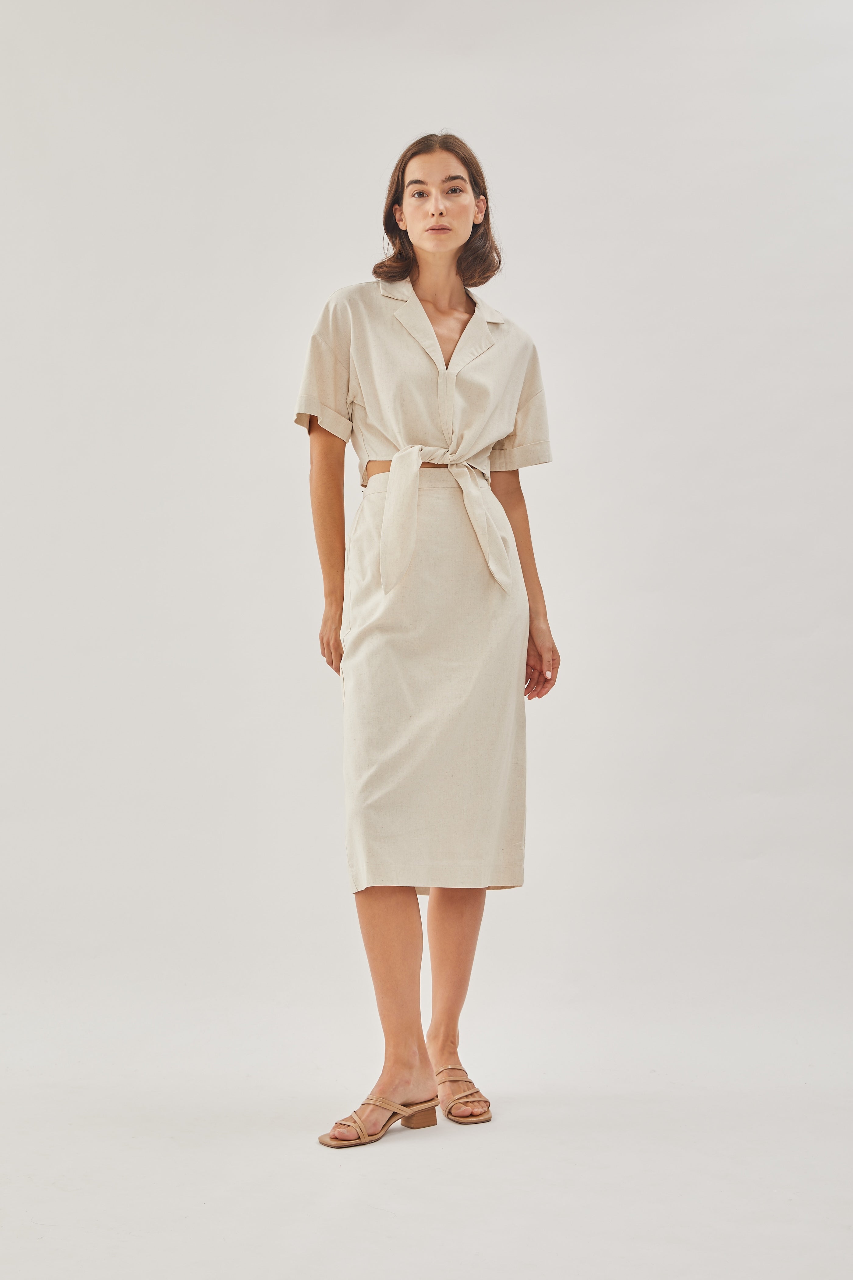 Linen Straight Skirt in Natural