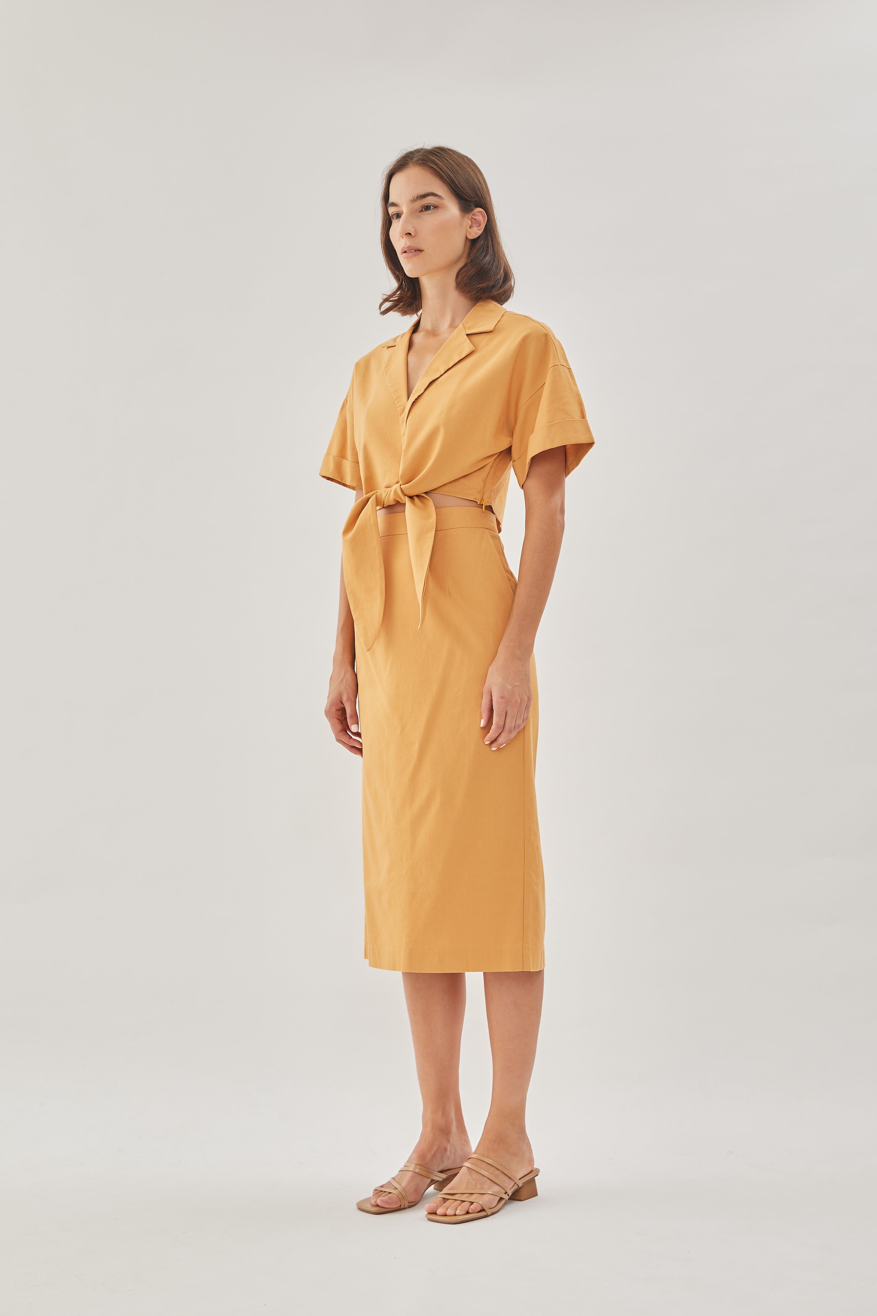 Linen Straight Skirt in Sunset