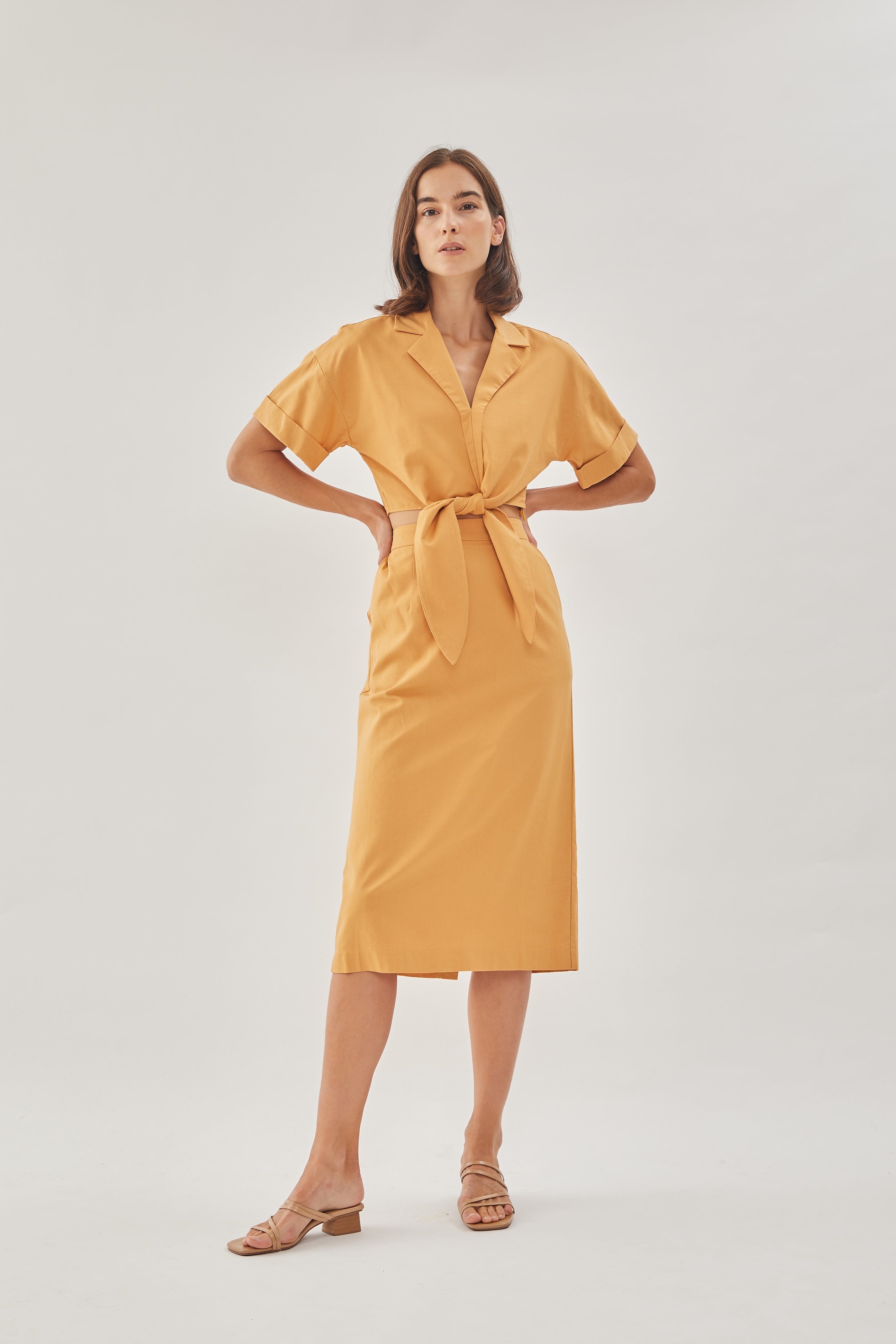 Linen Straight Skirt in Sunset