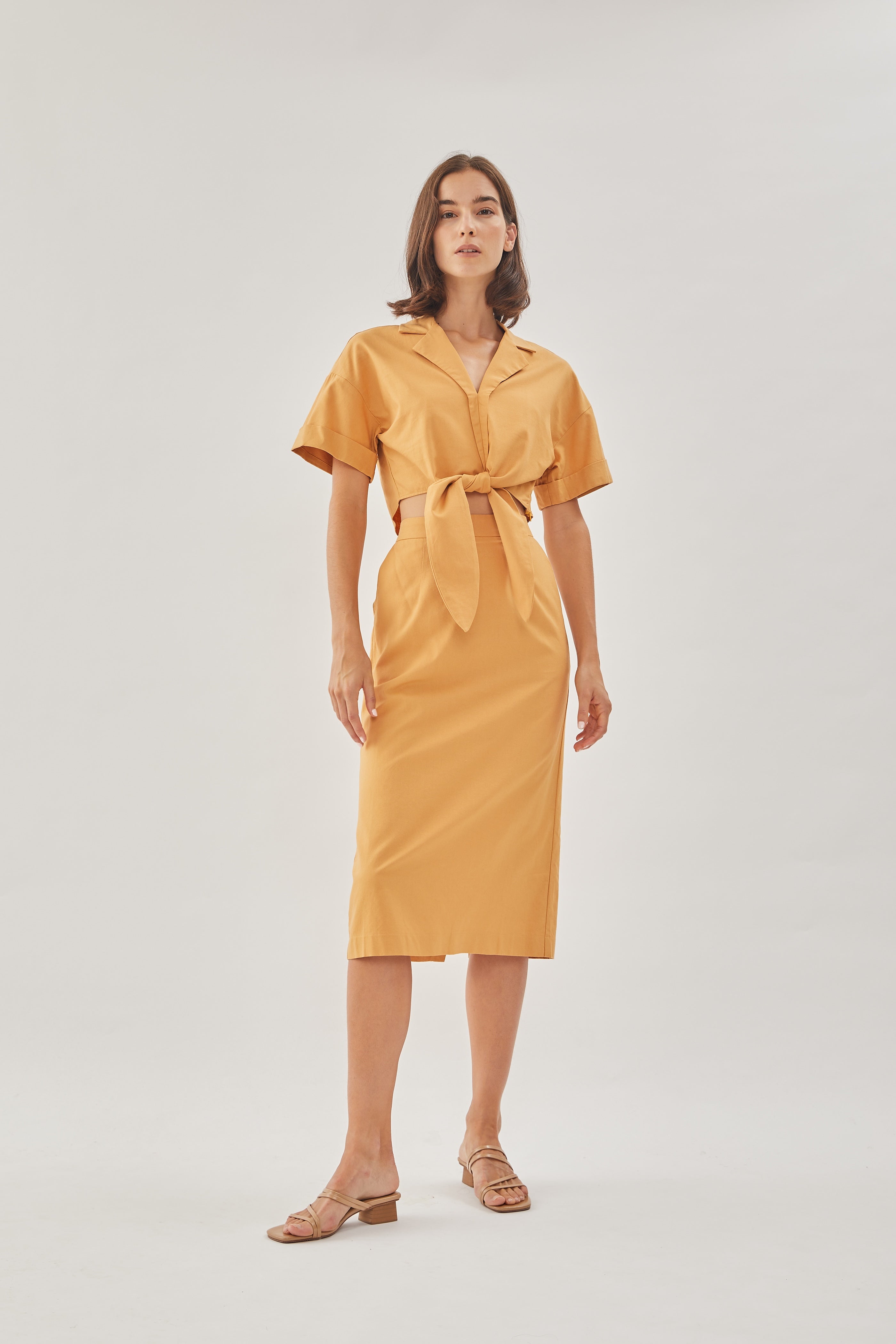 Linen Straight Skirt in Sunset