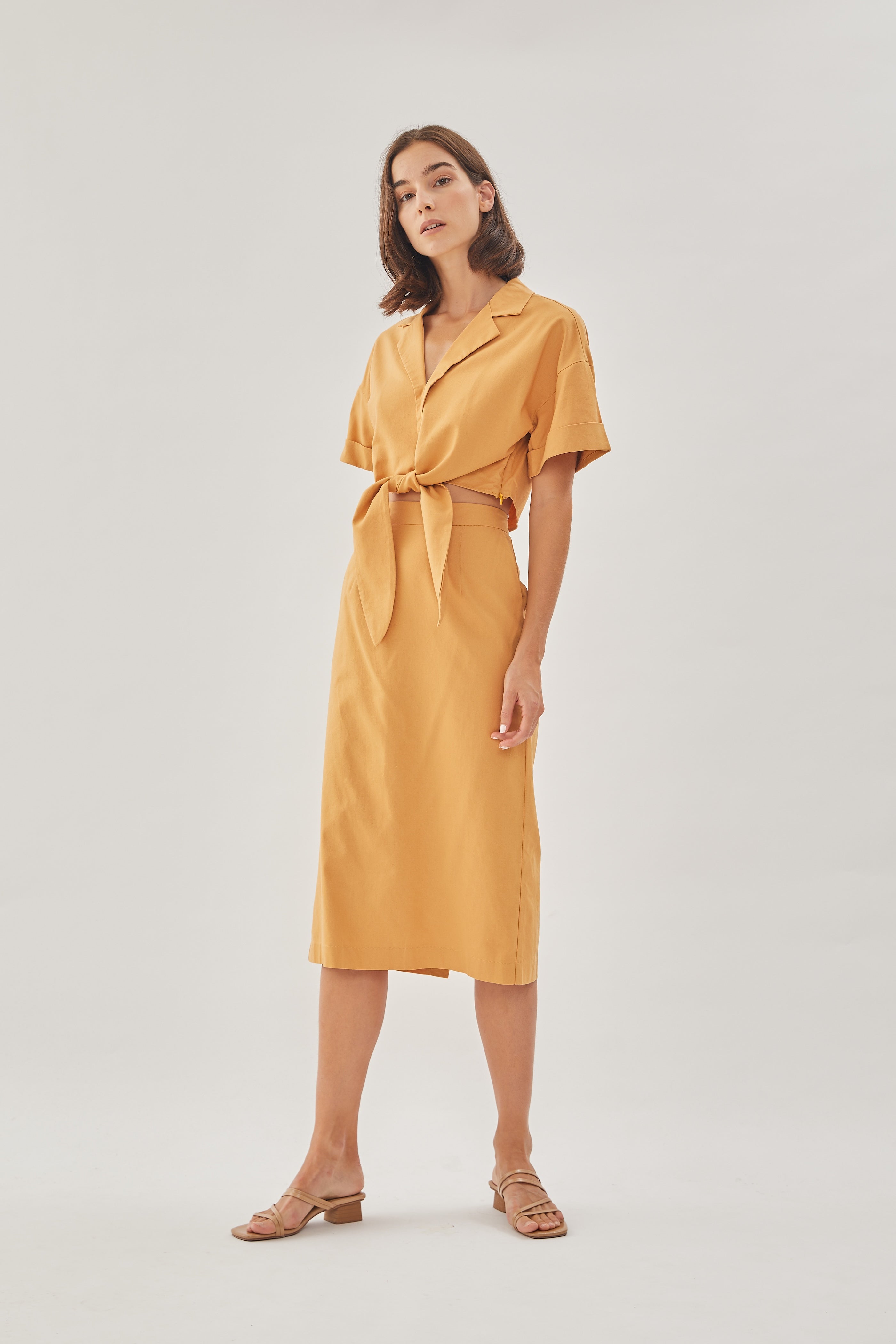 Linen Straight Skirt in Sunset