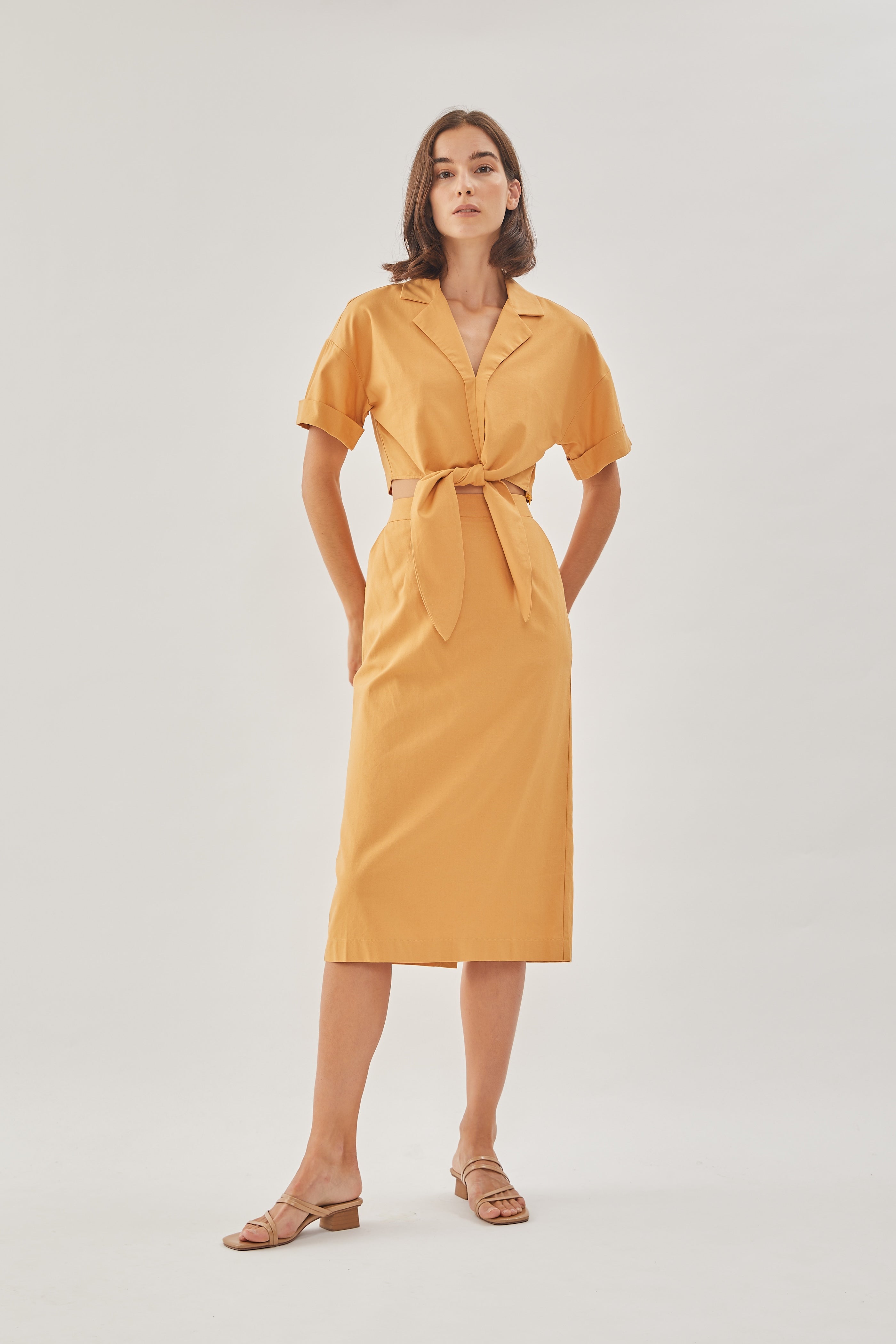 Linen Straight Skirt in Sunset