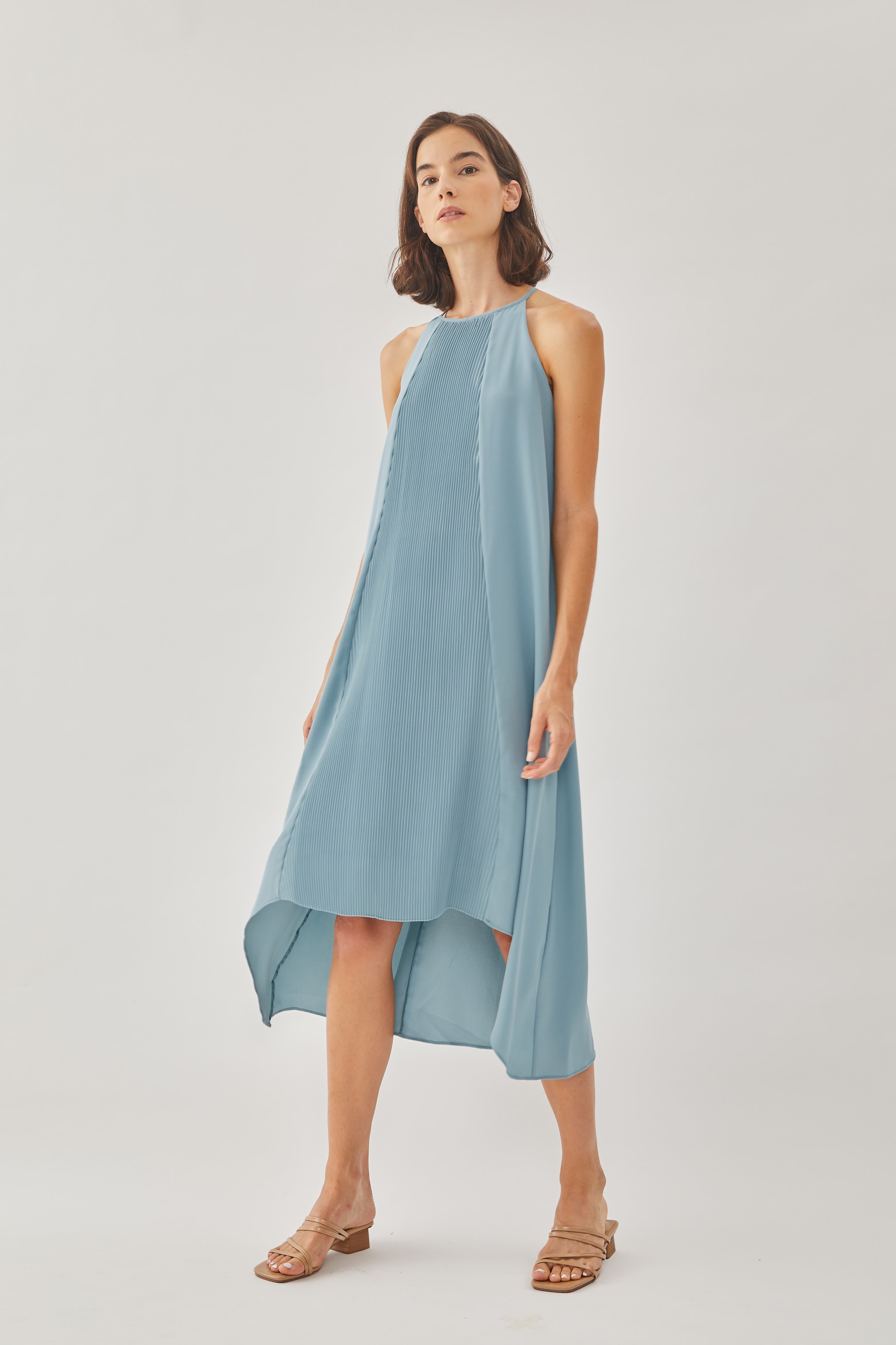 Pleated Halter Dress in Ocean