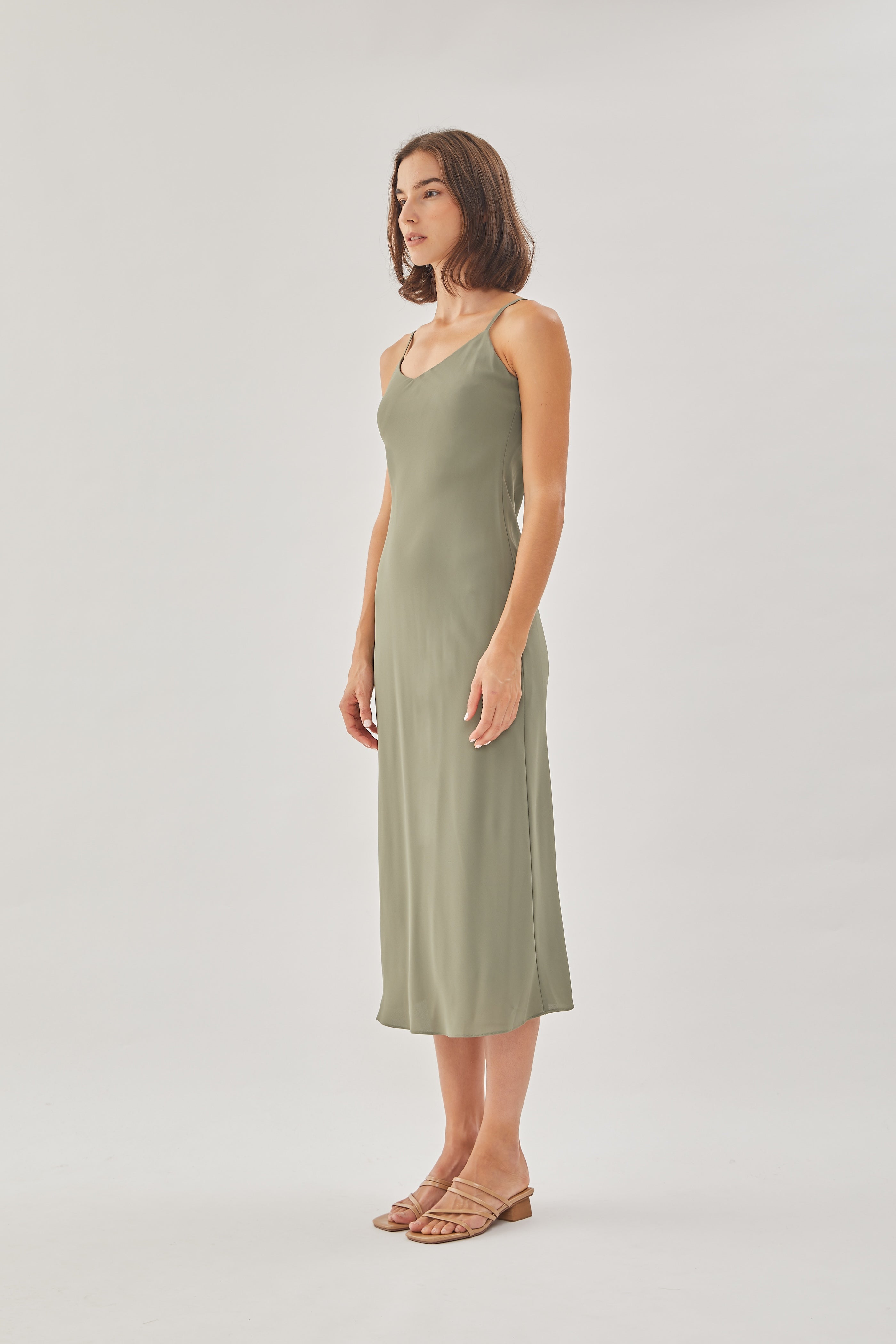 V Neck Slip Dress in Sage
