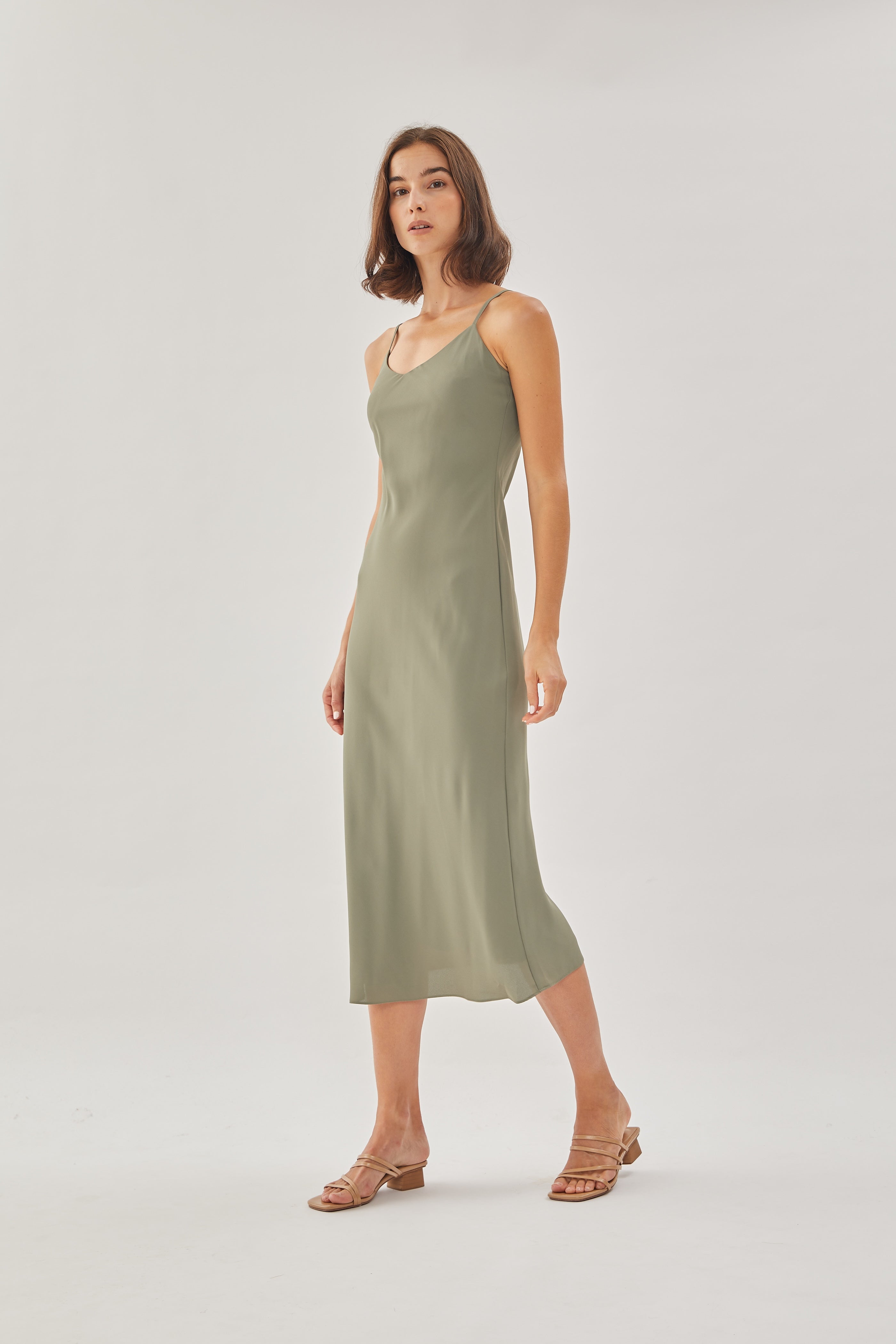 V Neck Slip Dress in Sage