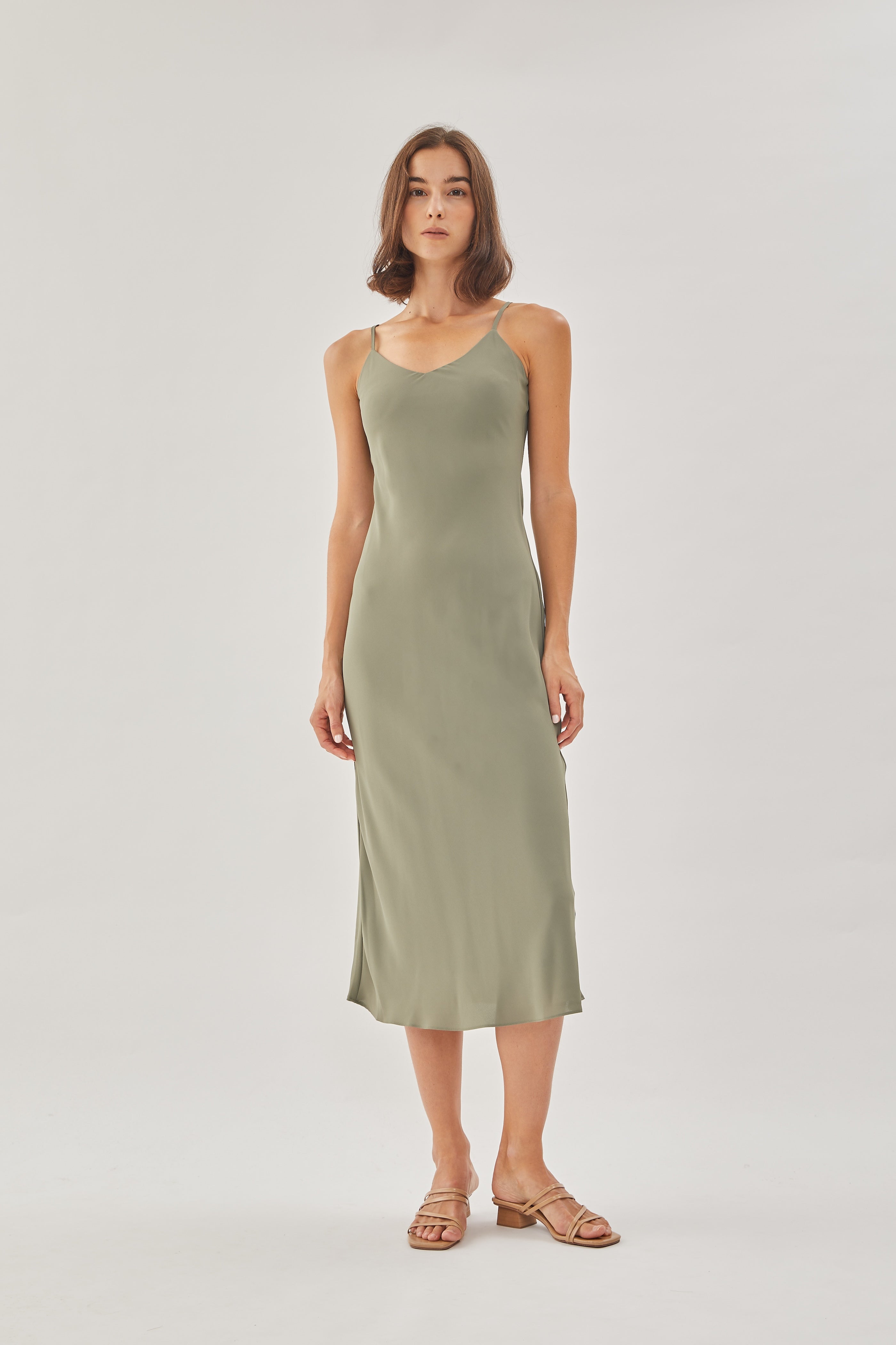 V Neck Slip Dress in Sage