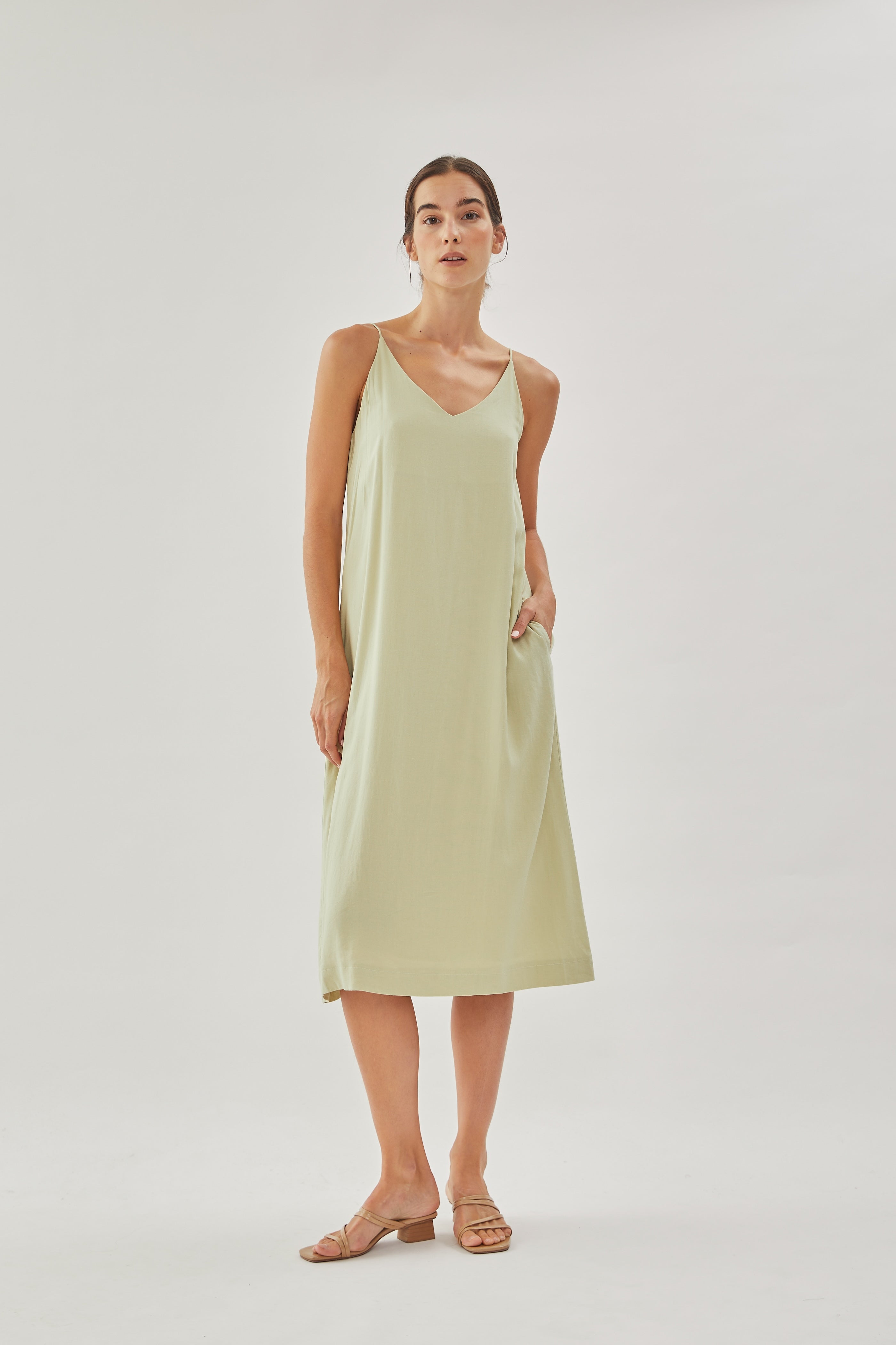 STUDIOS Linen Slip Dress in Sea Mist