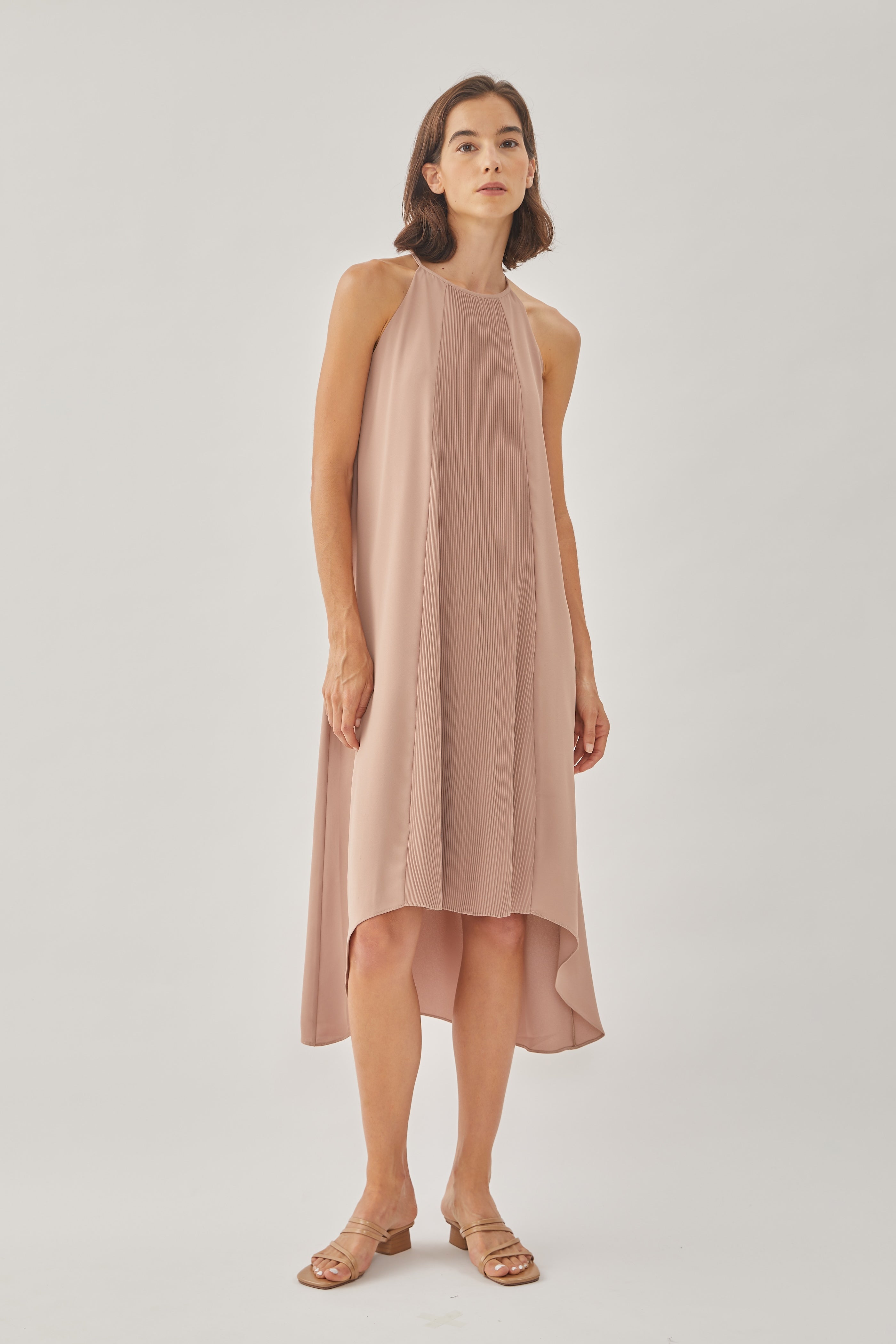 Pleated Halter Dress in Muted Rose