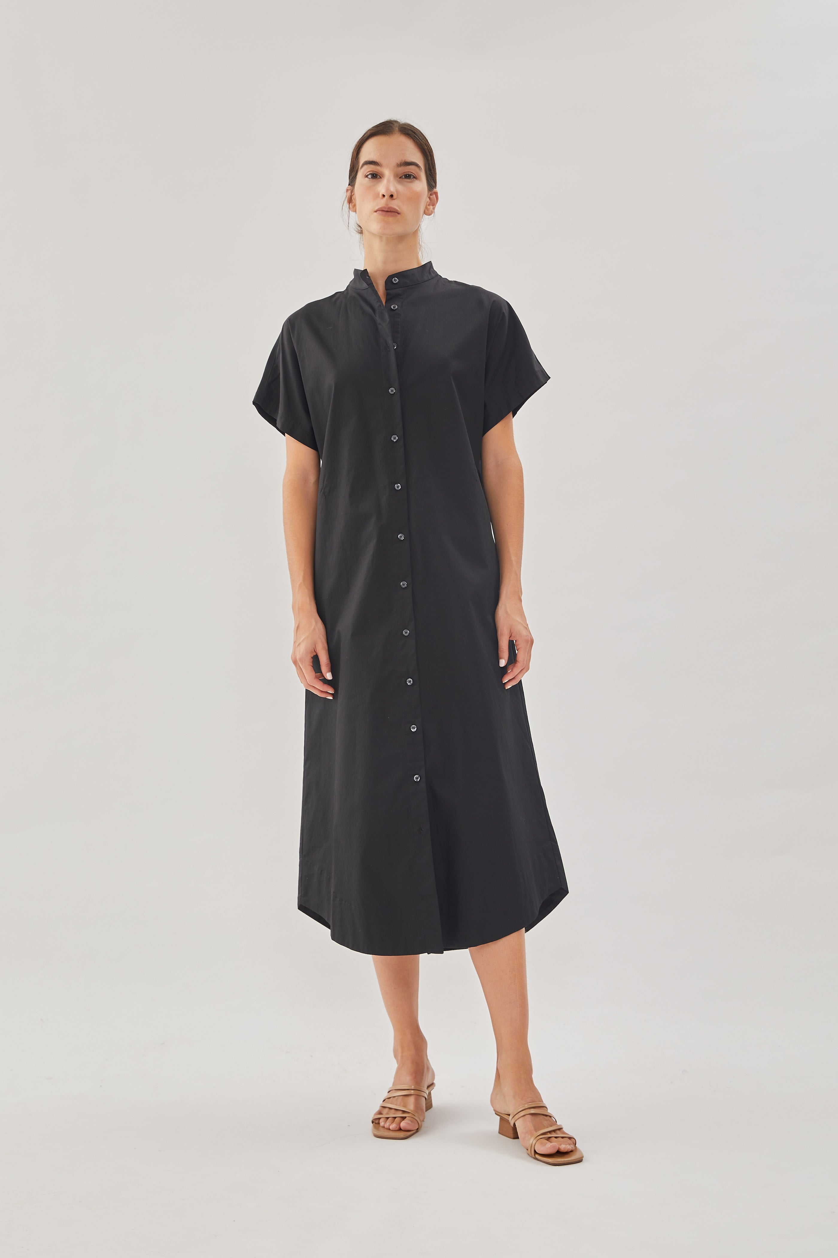 Cotton Shirt Dress in Black