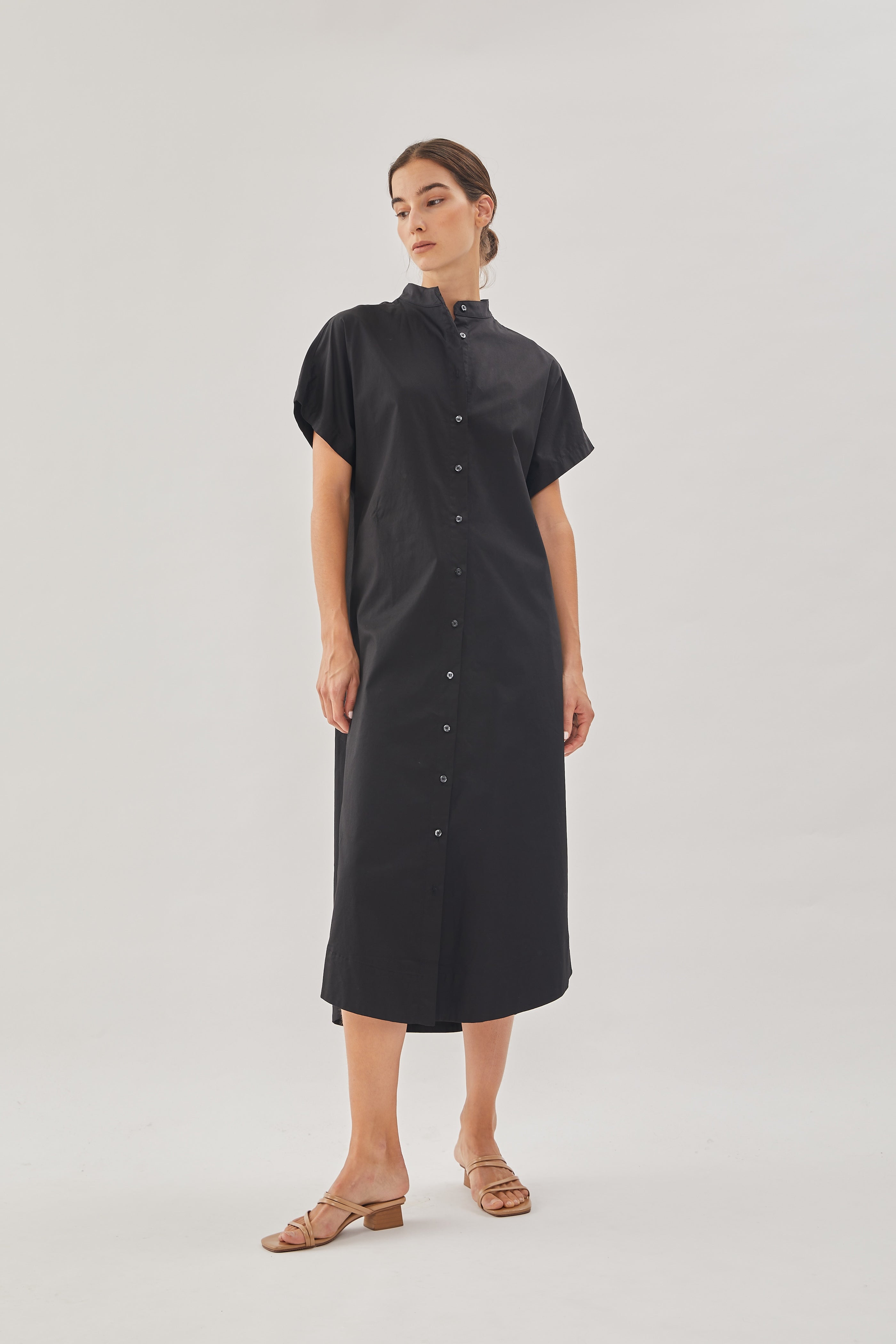 Cotton Shirt Dress in Black