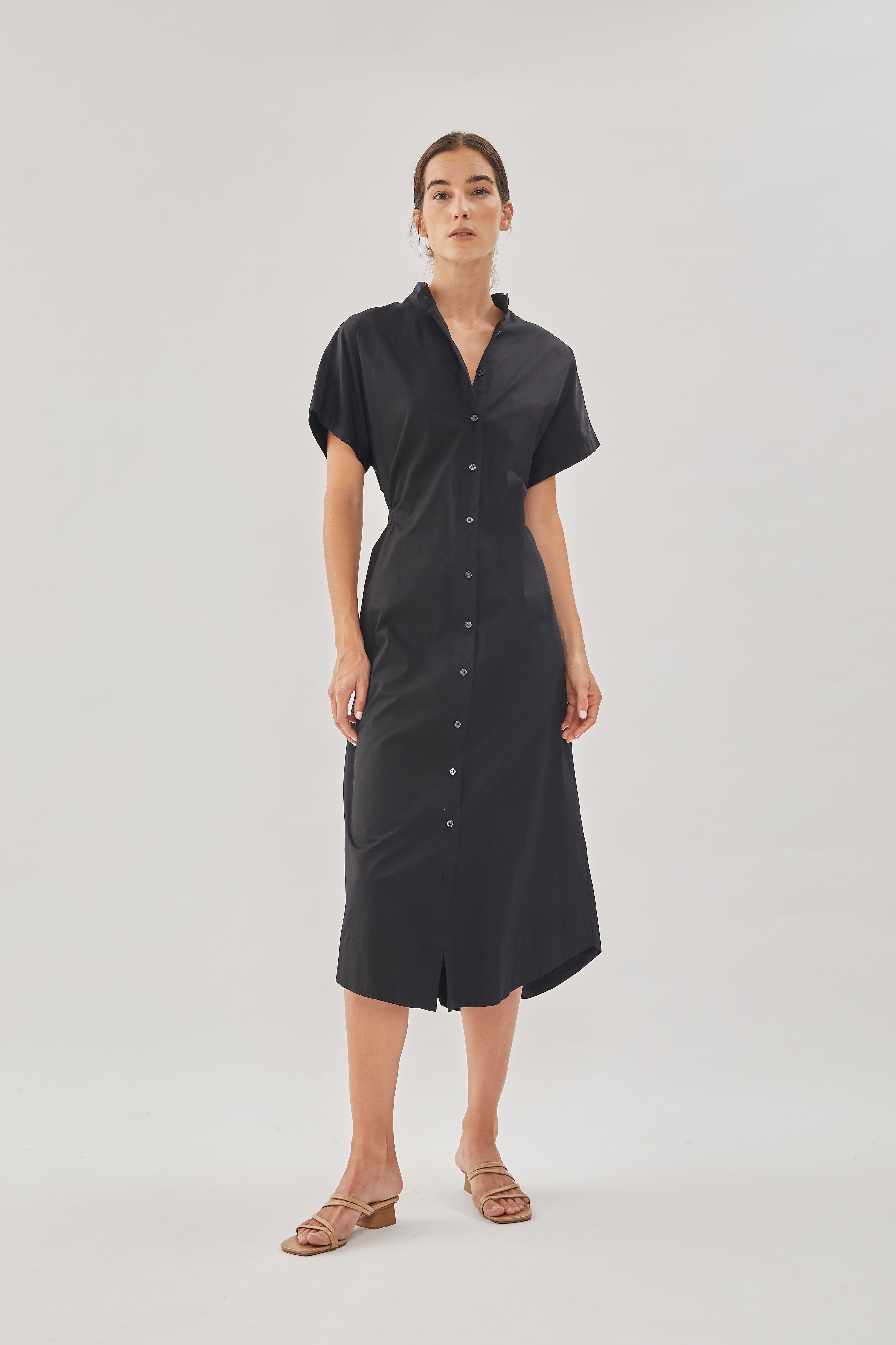 Cotton Shirt Dress in Black