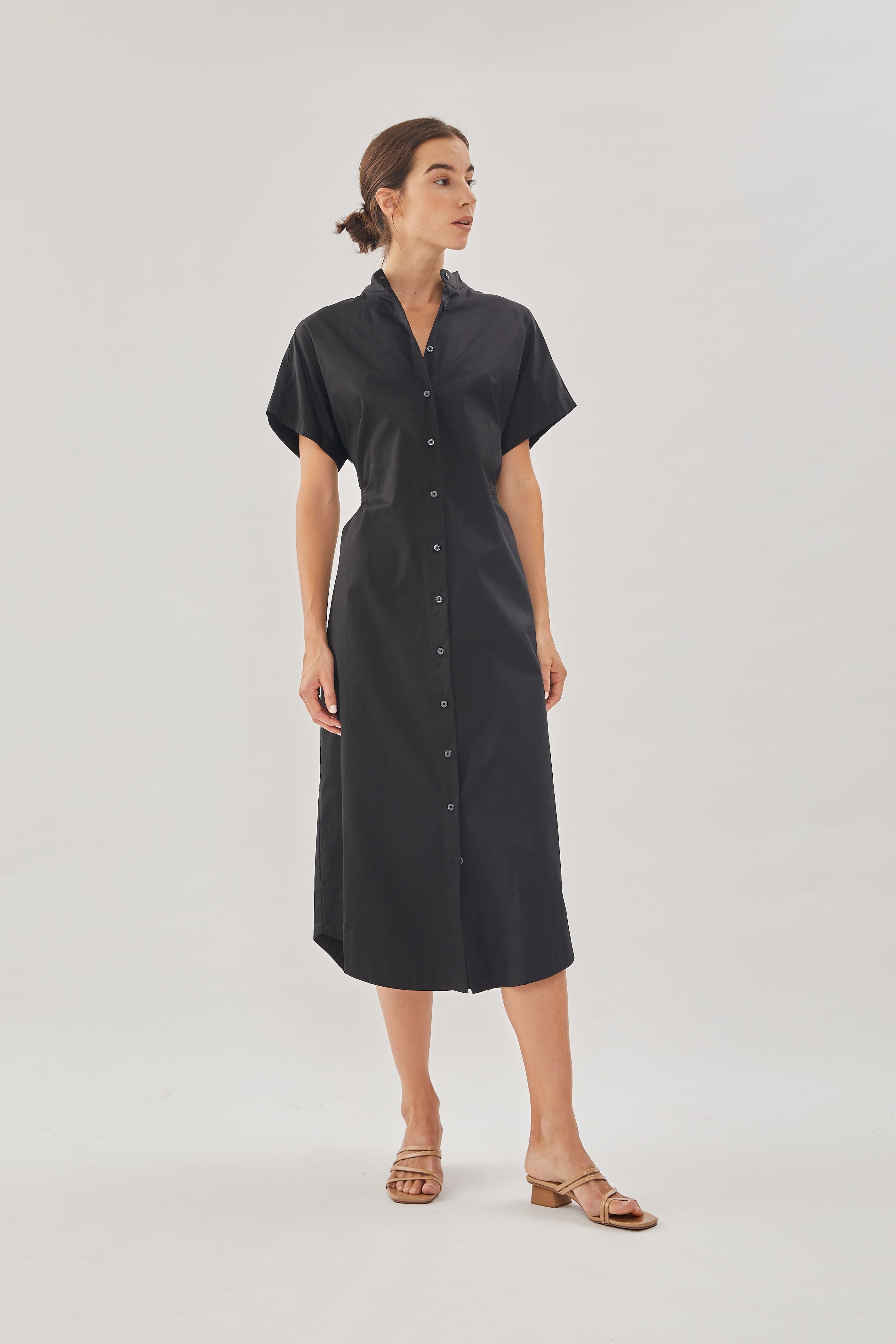 Cotton Shirt Dress in Black