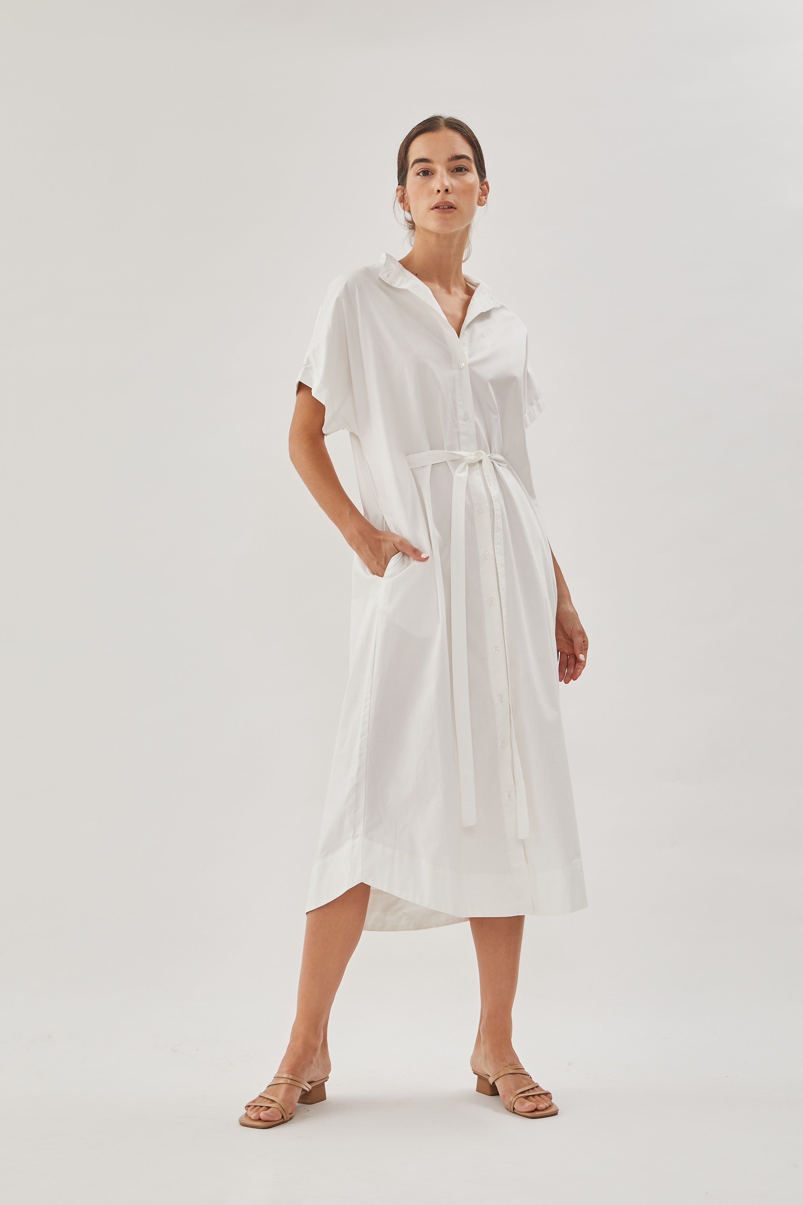 Cotton Shirt Dress in White