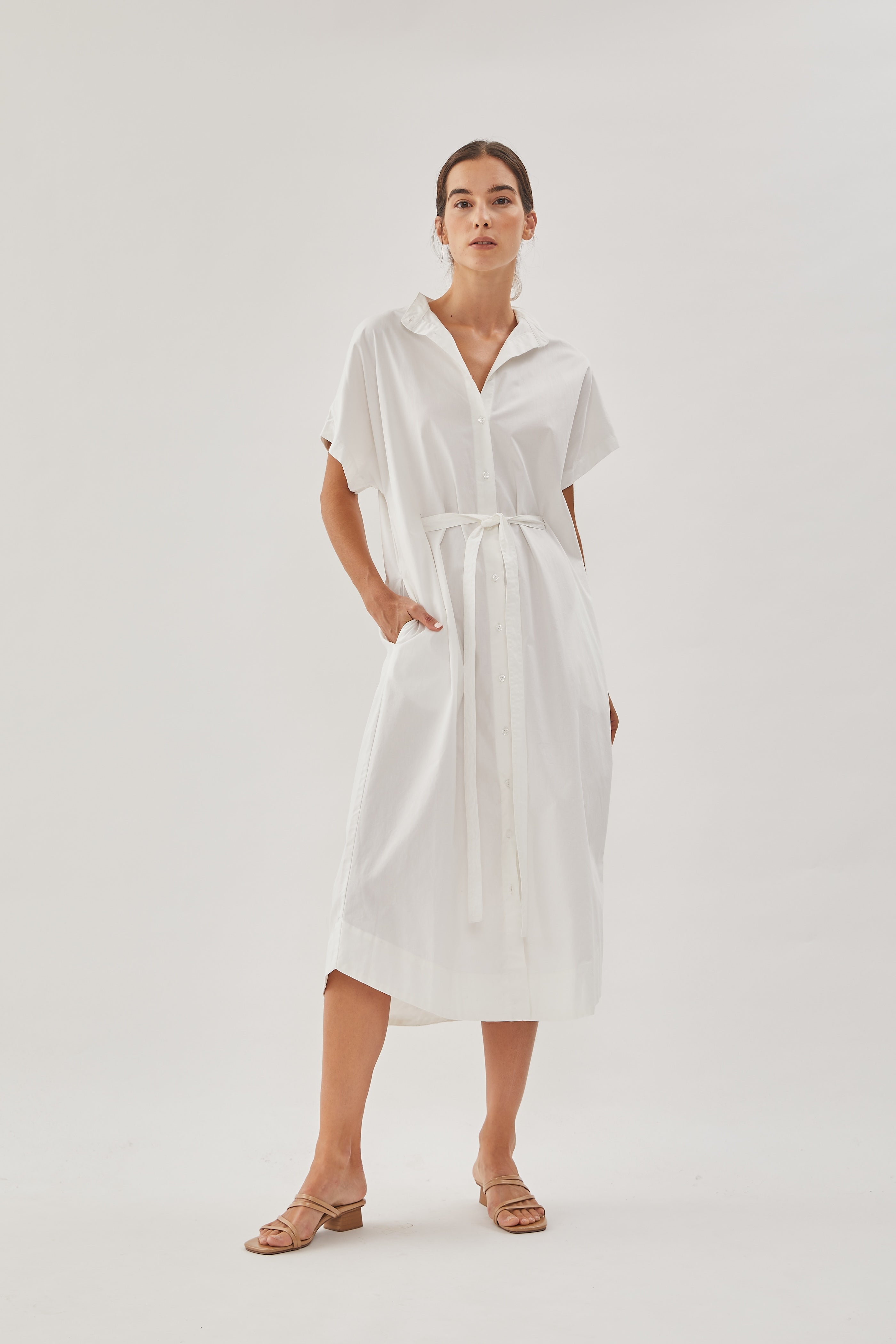 Cotton Shirt Dress in White