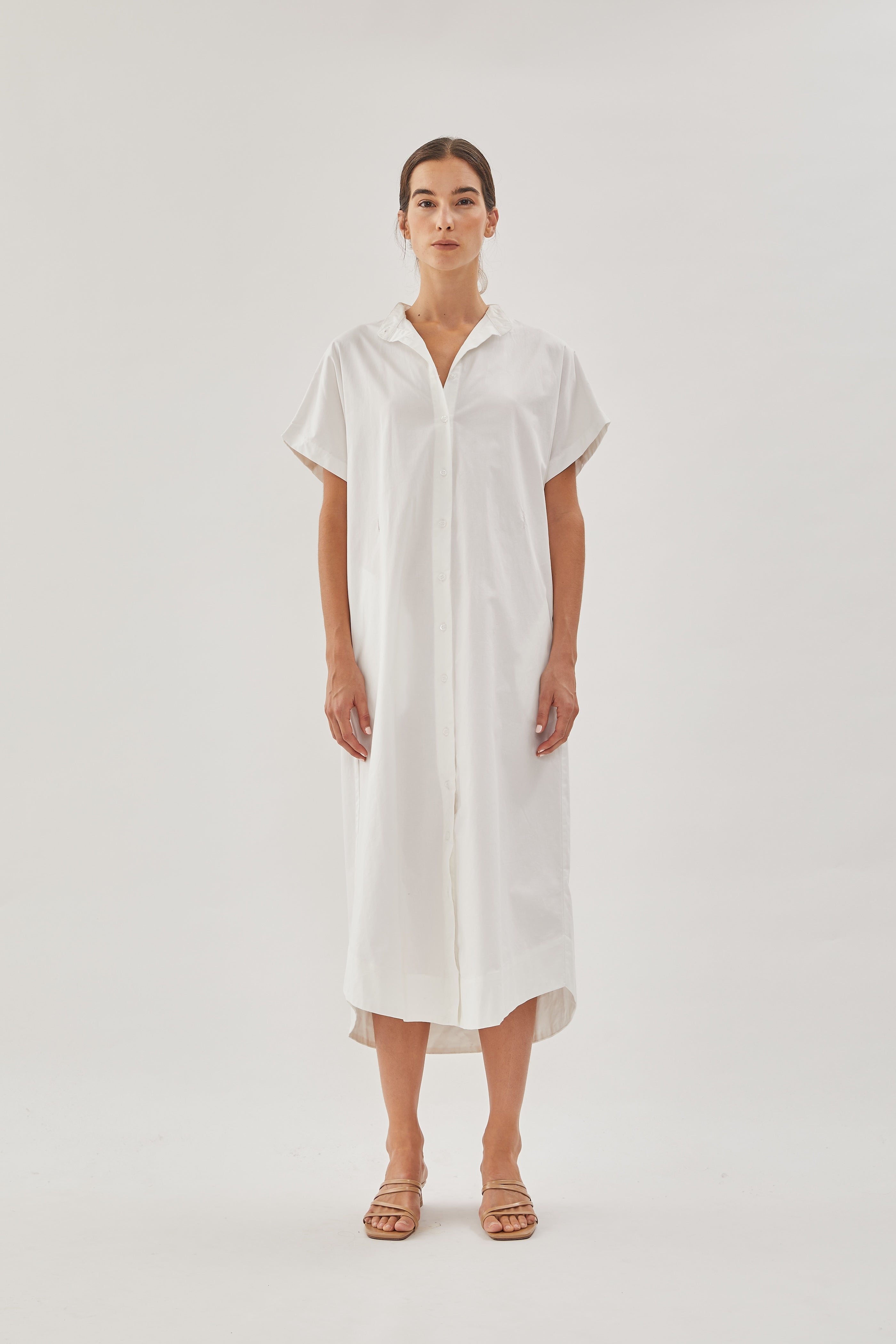 Cotton Shirt Dress in White