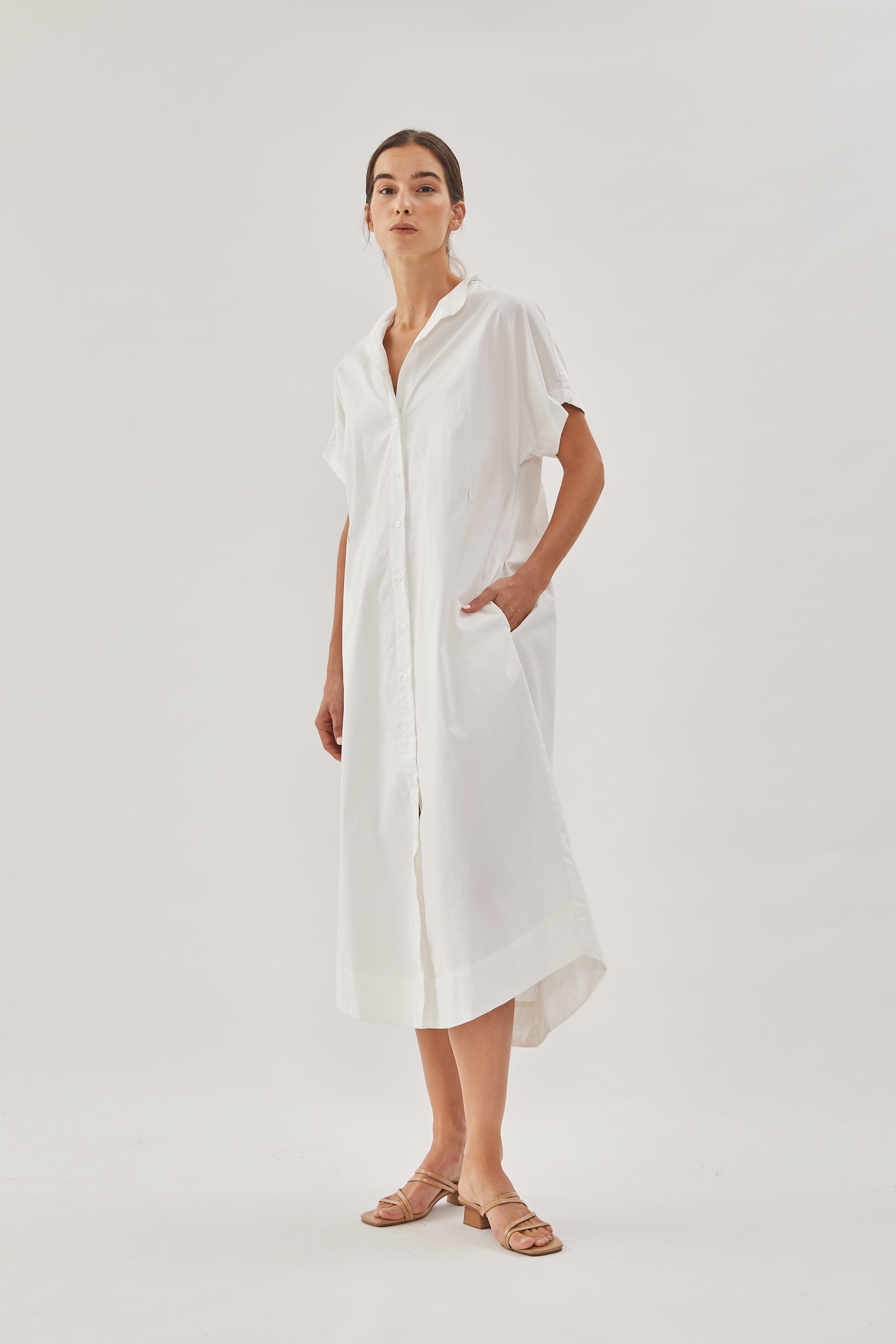 Cotton Shirt Dress in White