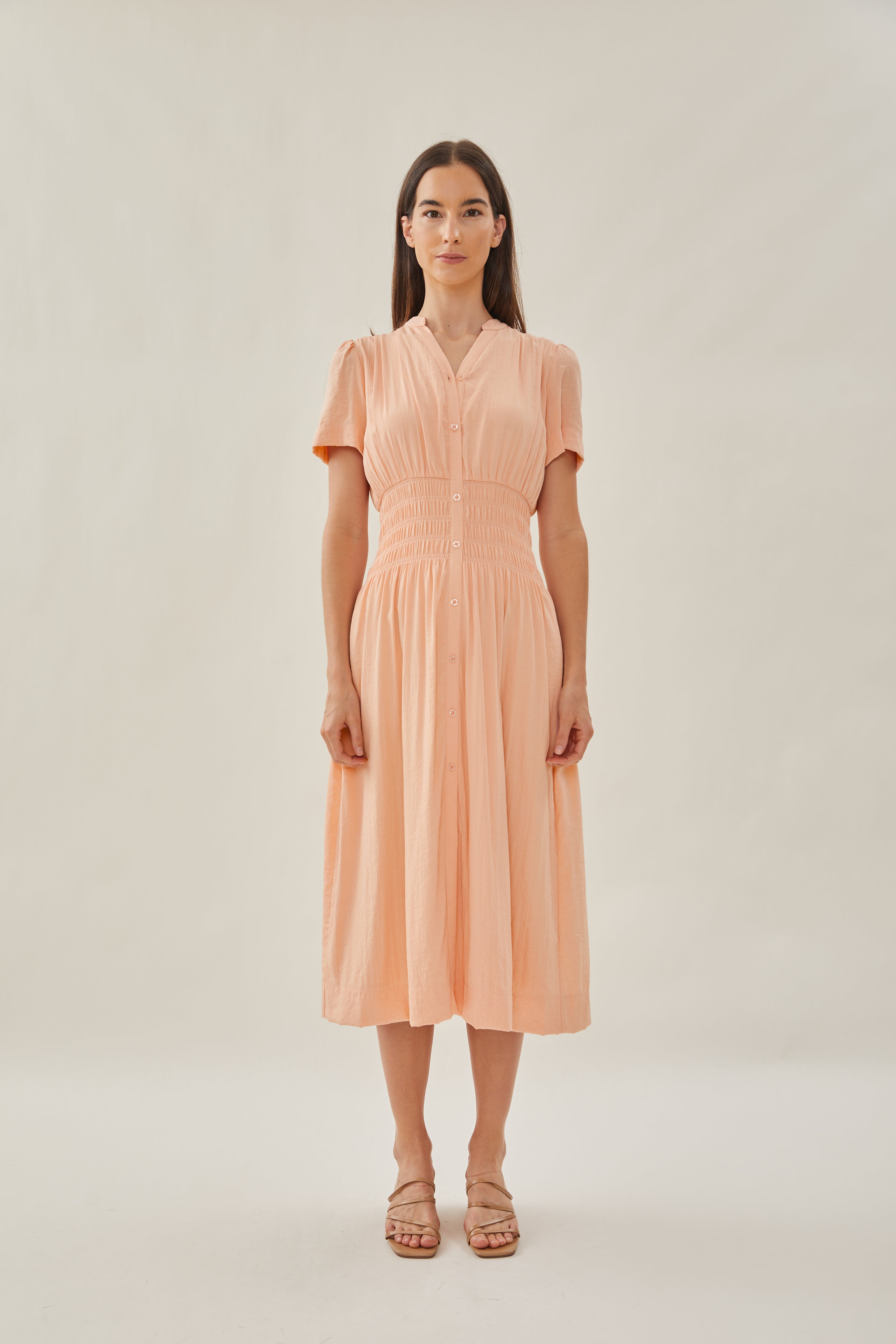 Shirred Shirt Dress in Dawn