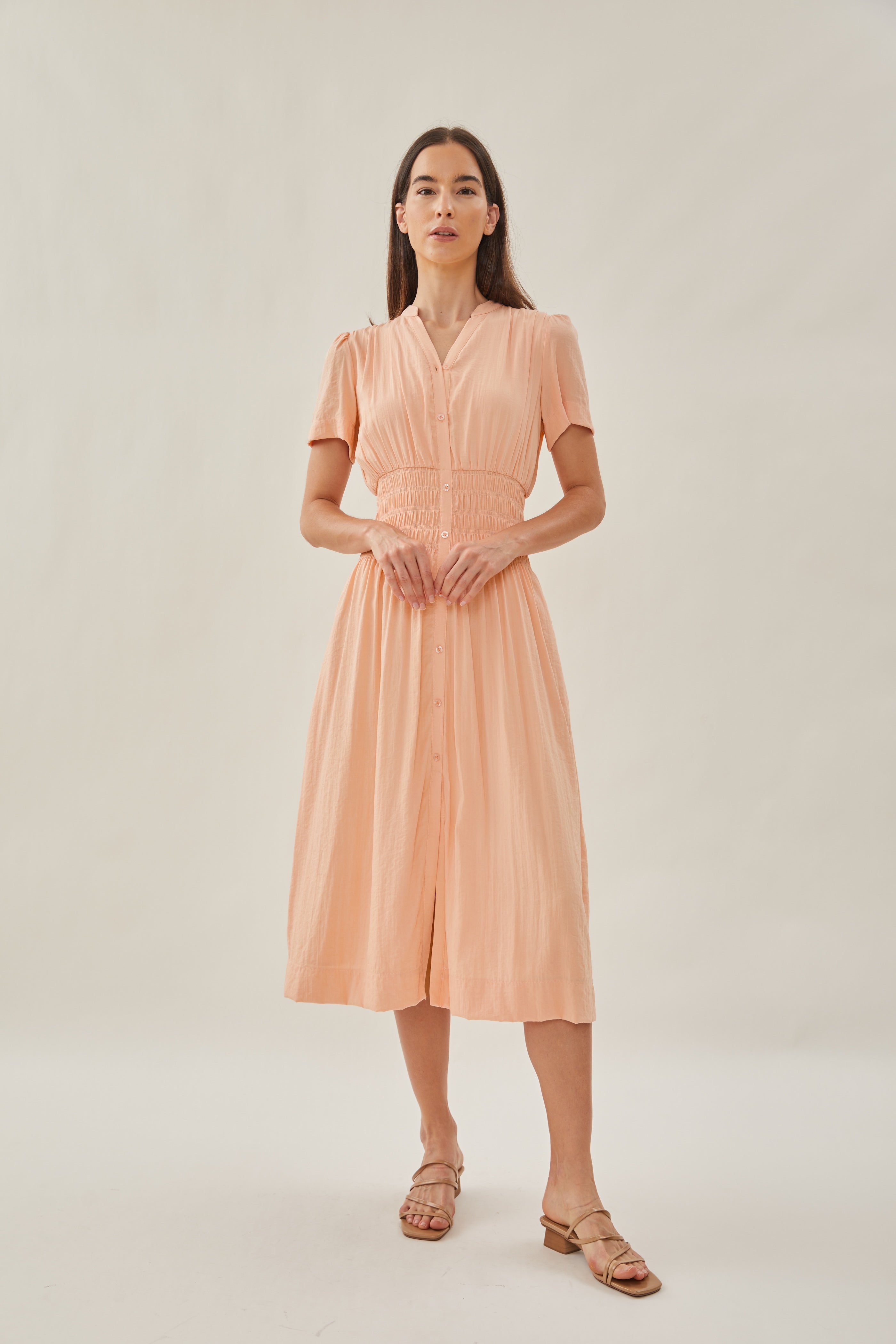 Shirred Shirt Dress in Dawn