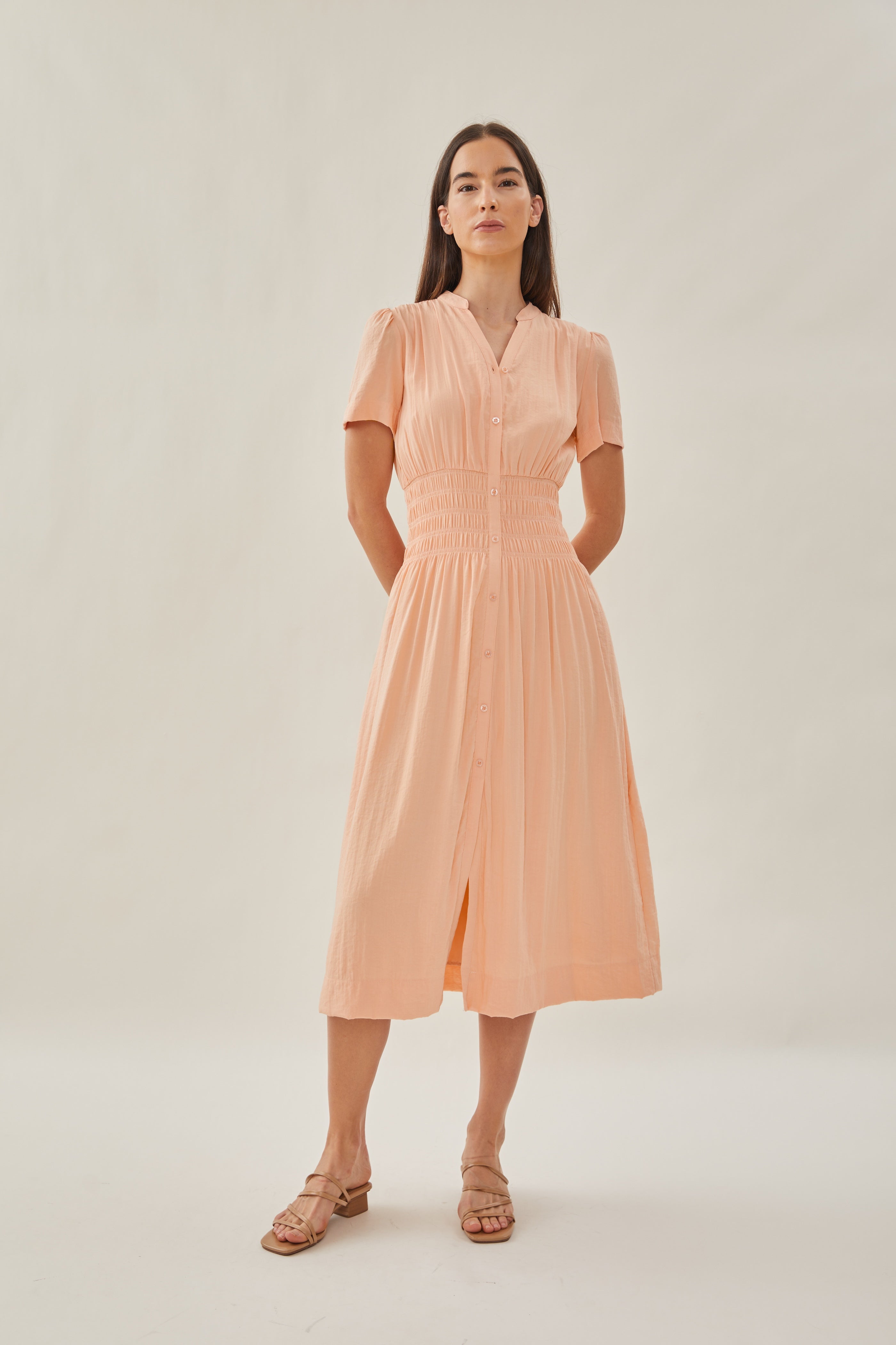 Shirred Shirt Dress in Dawn