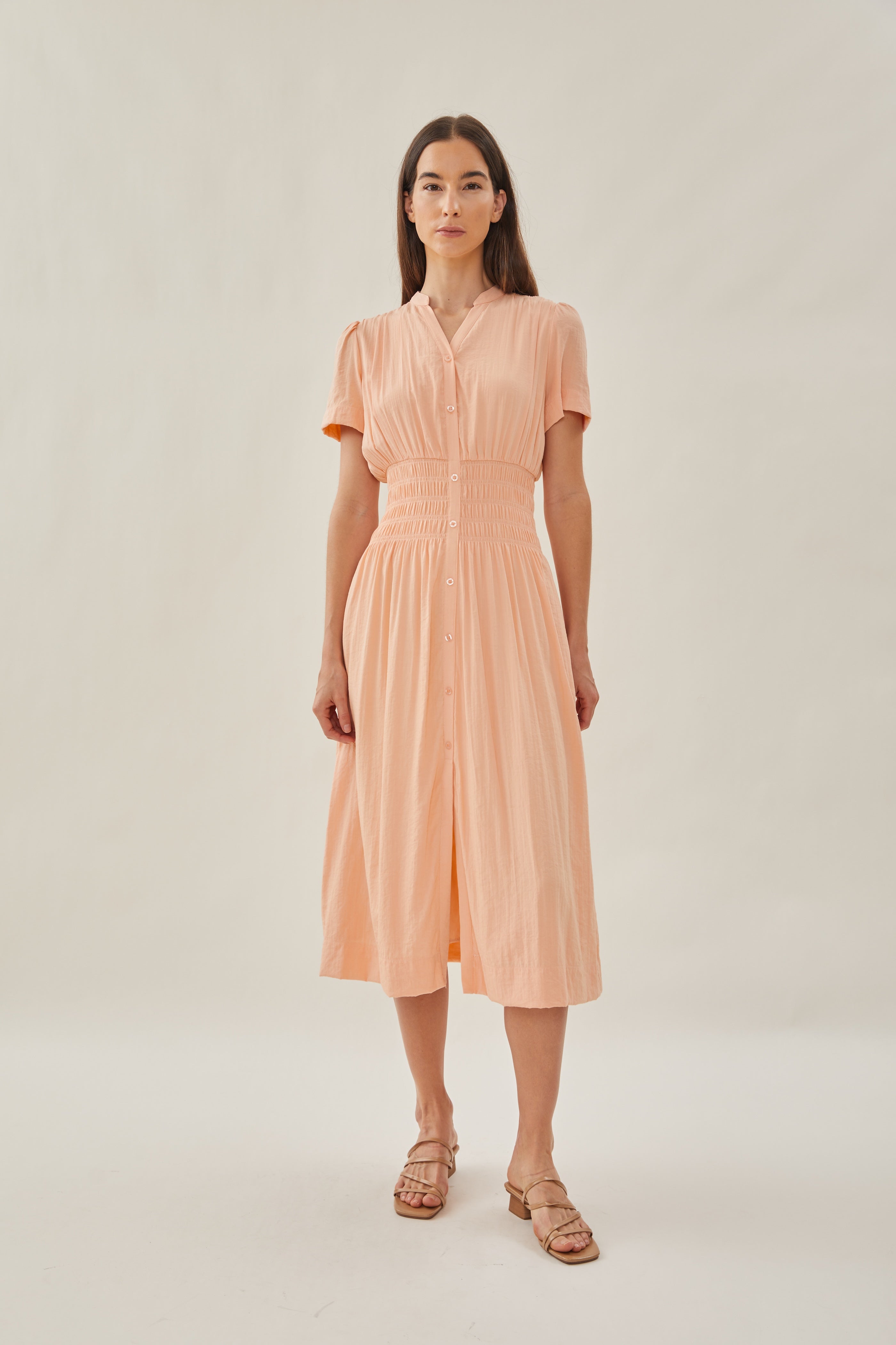 Shirred Shirt Dress in Dawn
