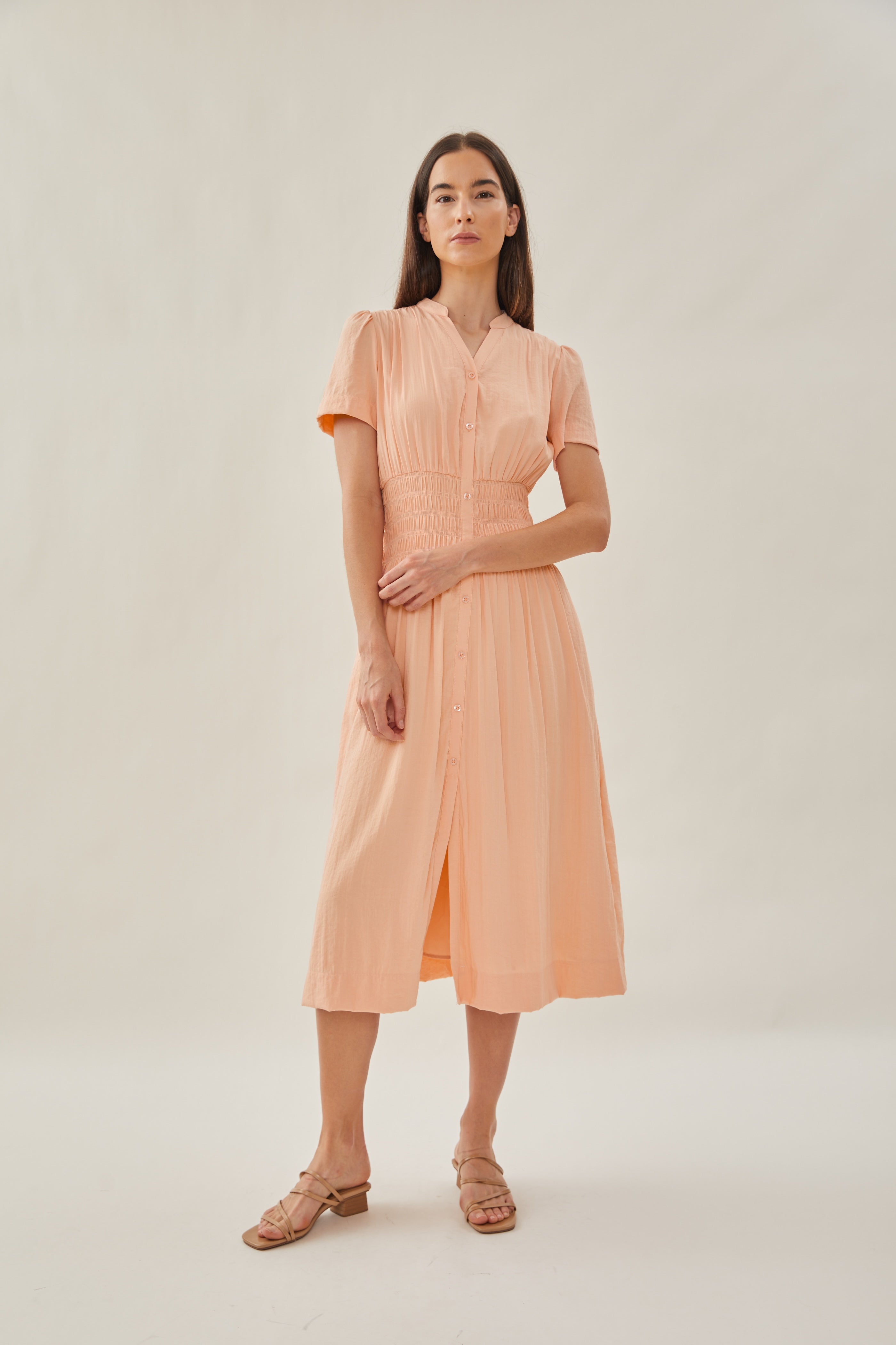 Shirred Shirt Dress in Dawn
