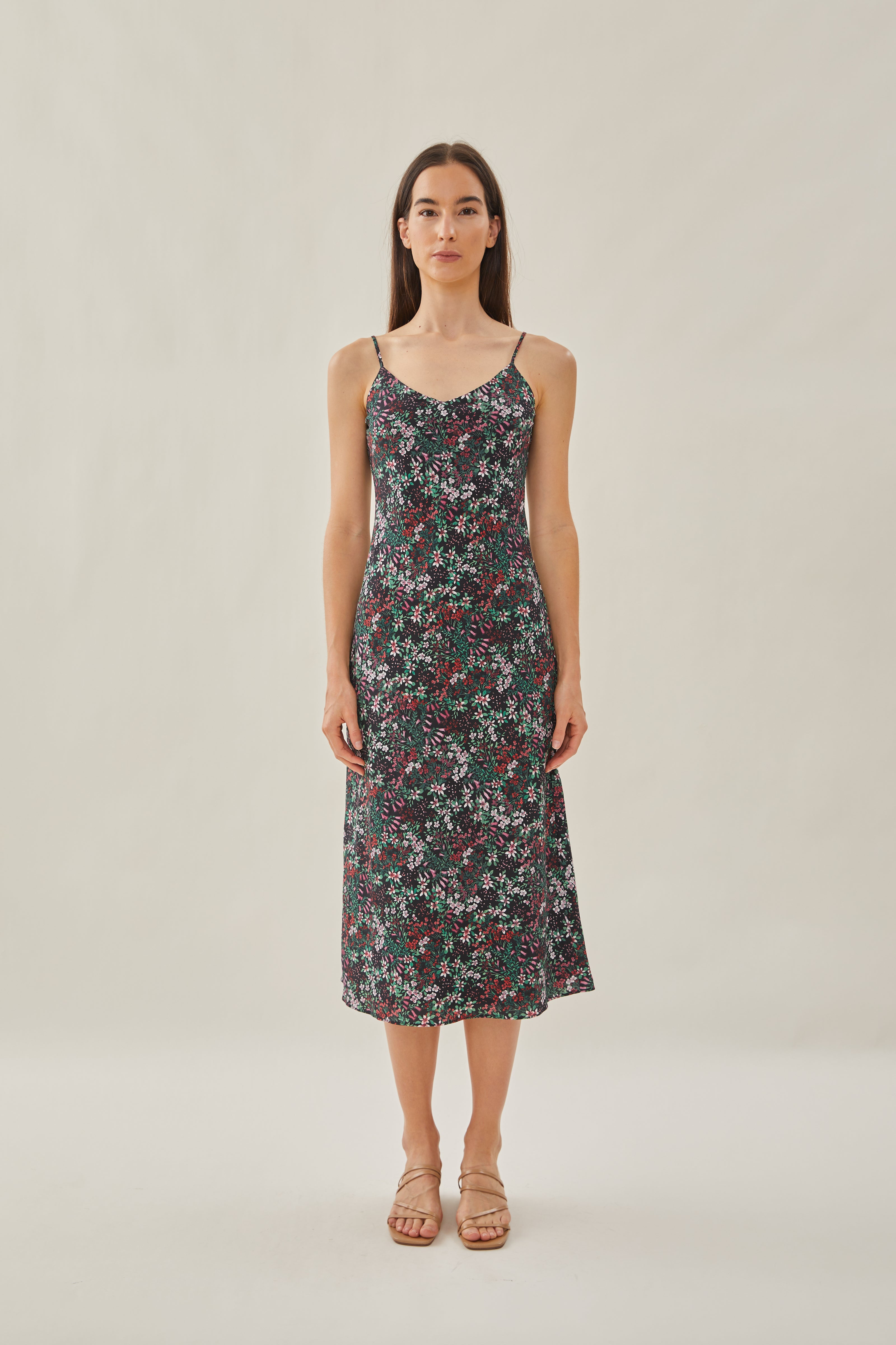 Cotton V Neck Slip Dress in Wild