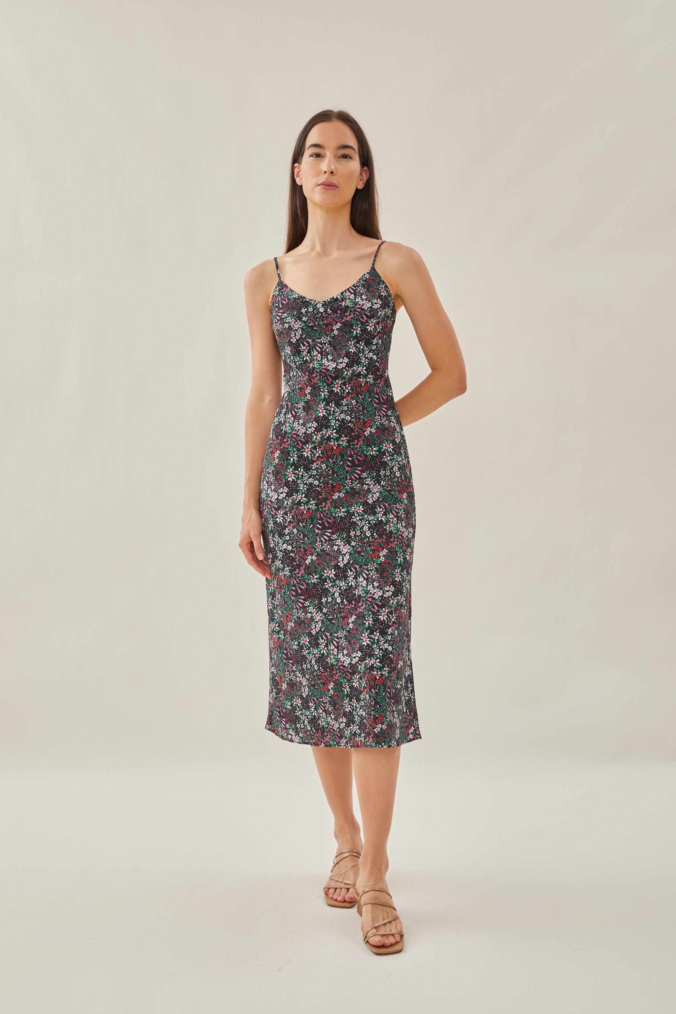 Cotton V Neck Slip Dress in Wild