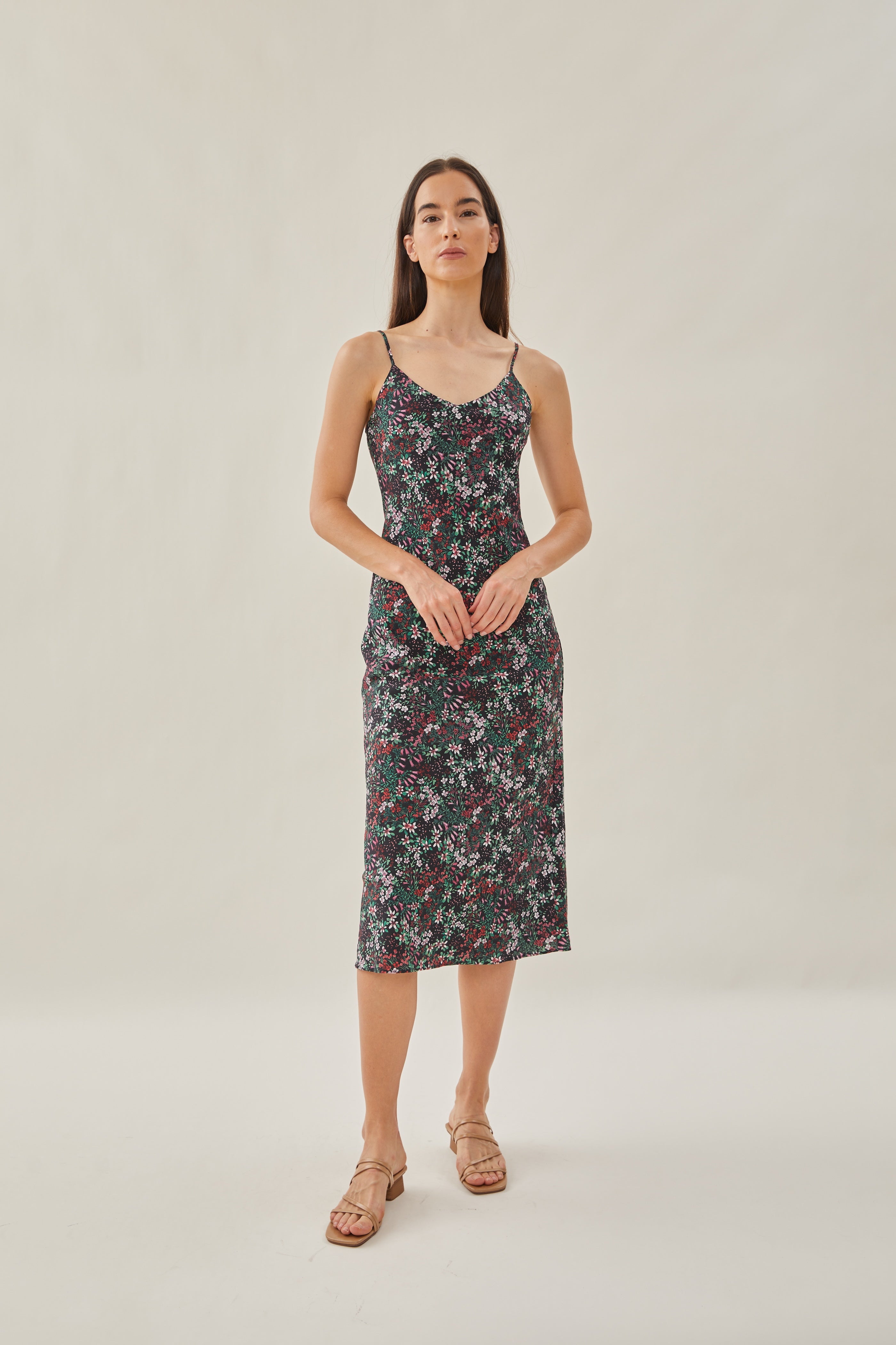 Cotton V Neck Slip Dress in Wild