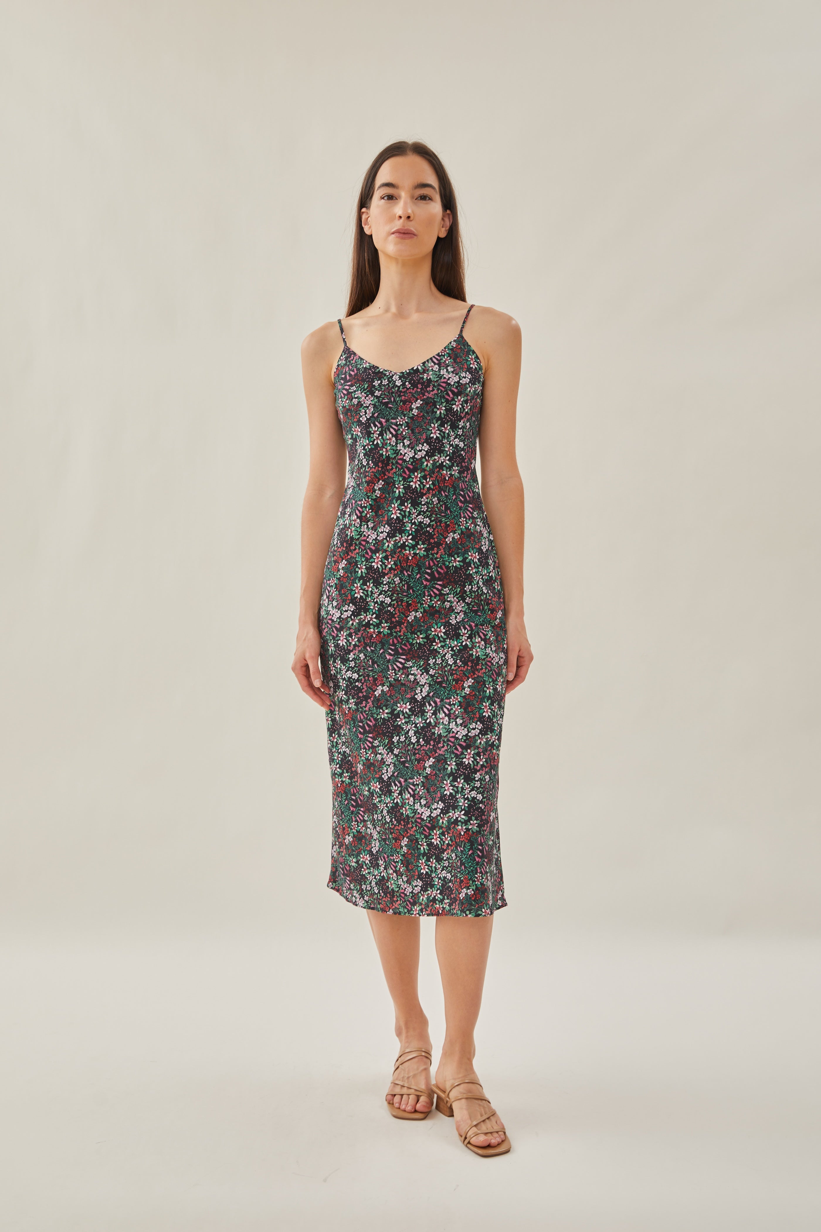 Cotton V Neck Slip Dress in Wild