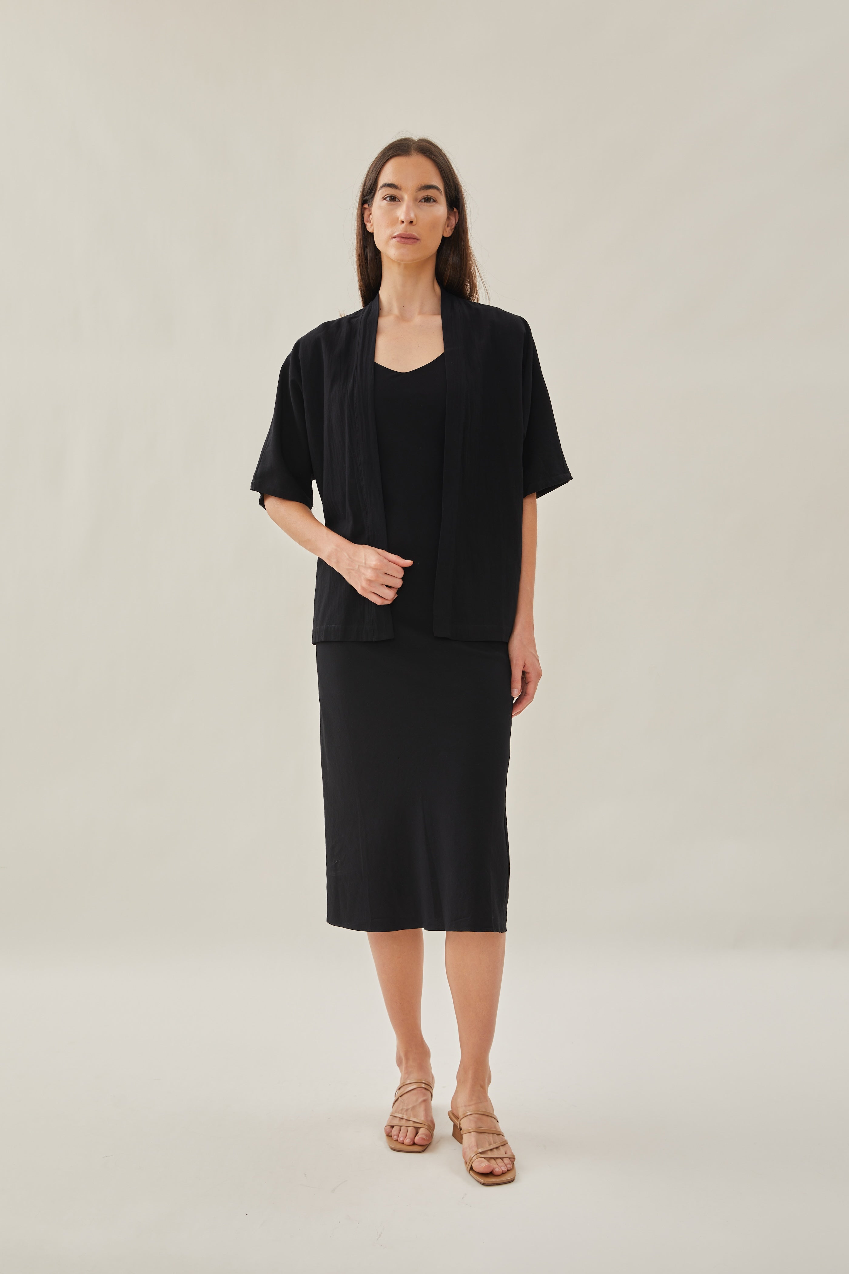 Cotton Kimono Outer in Black