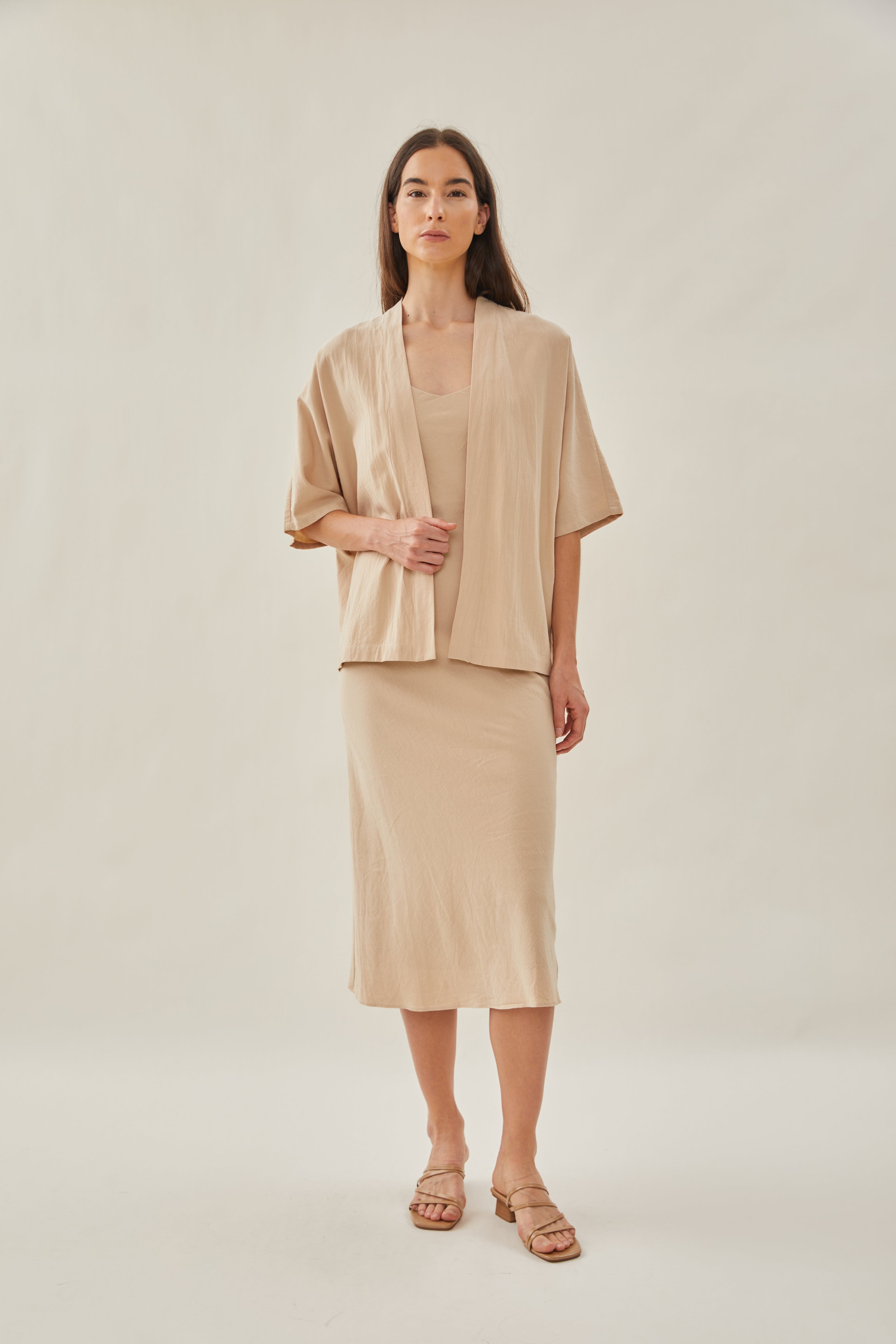 Cotton Kimono Outer in Sand