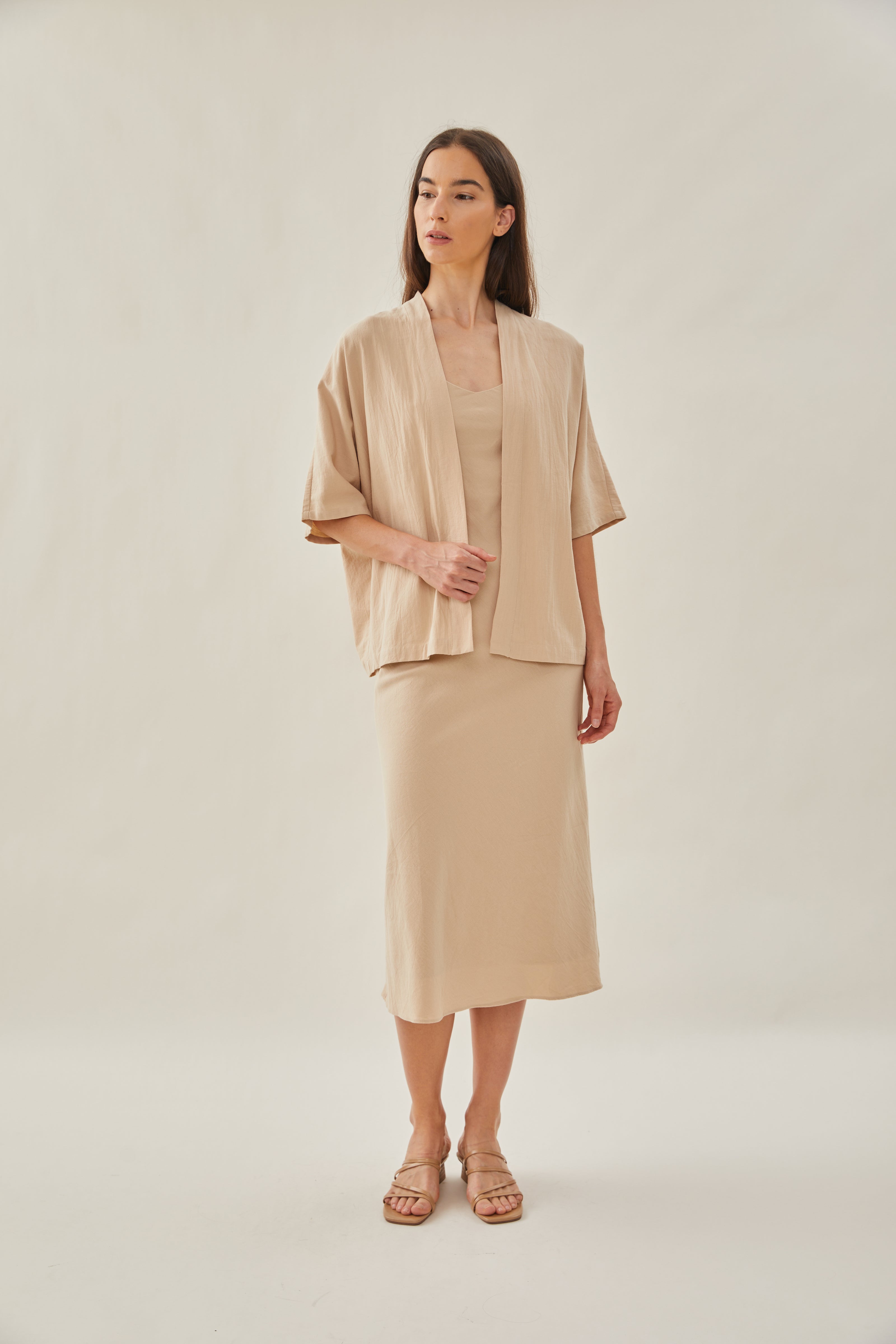 Cotton Kimono Outer in Sand