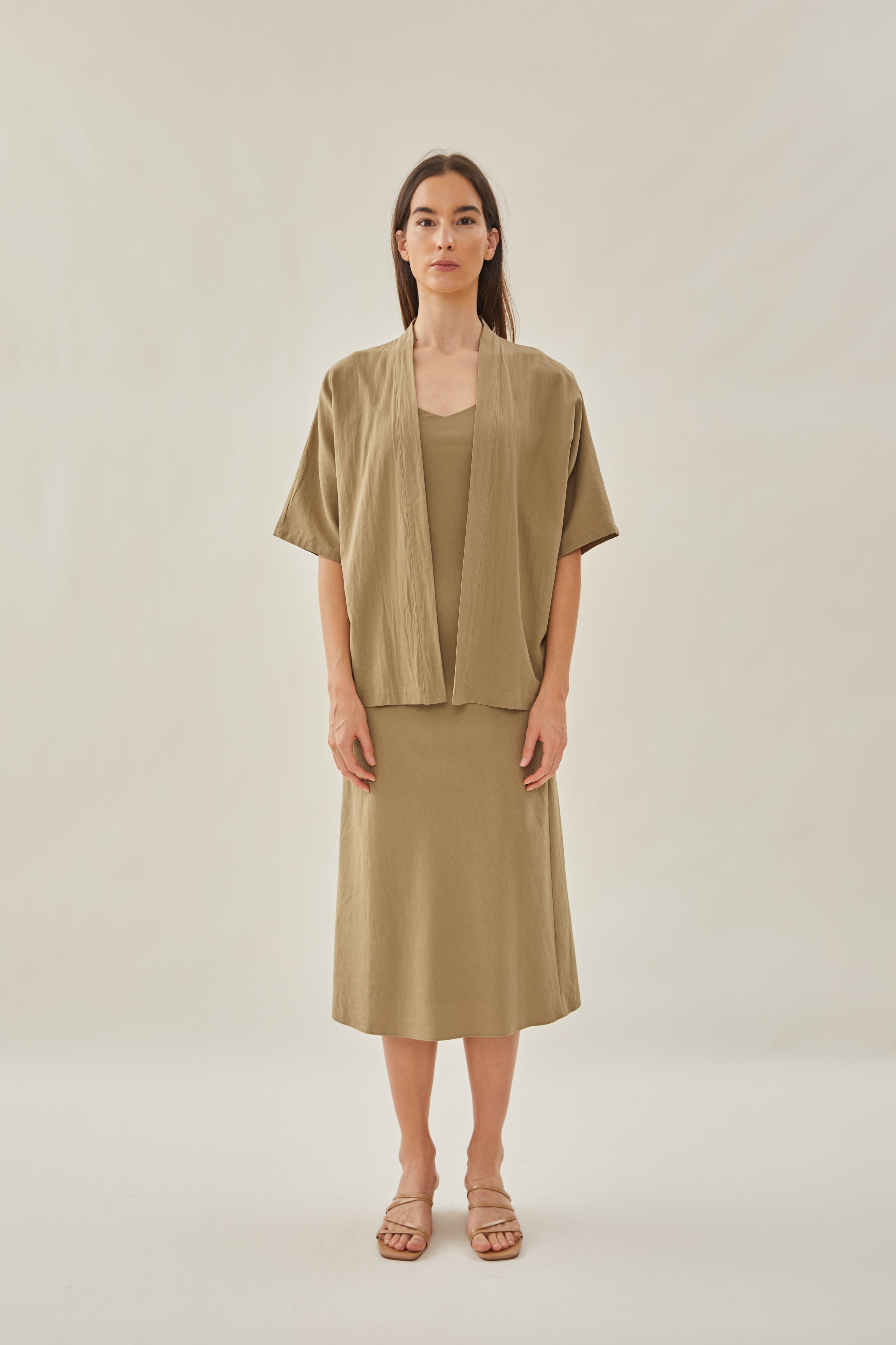 Cotton Kimono Outer in Khaki