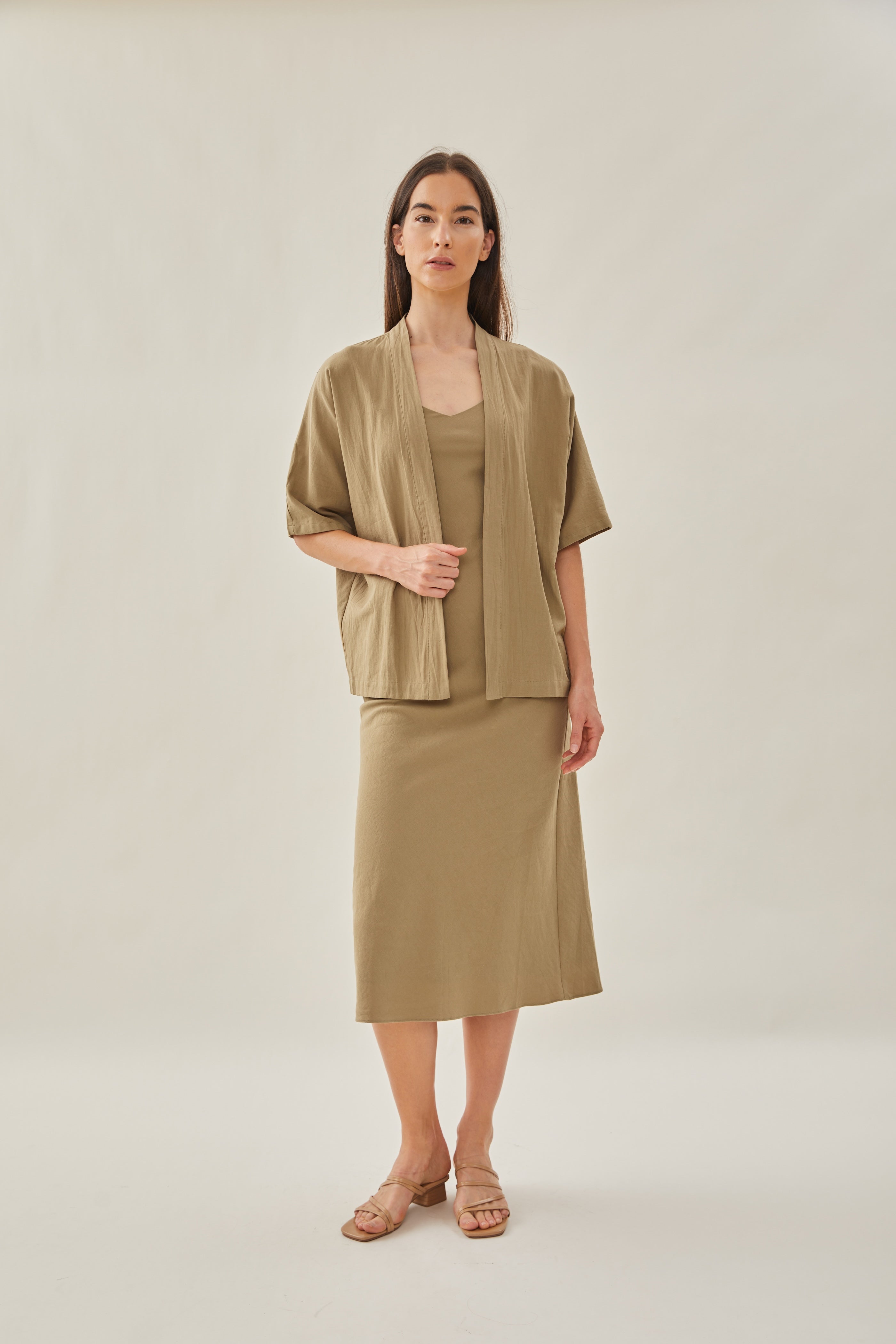 Cotton Kimono Outer in Khaki