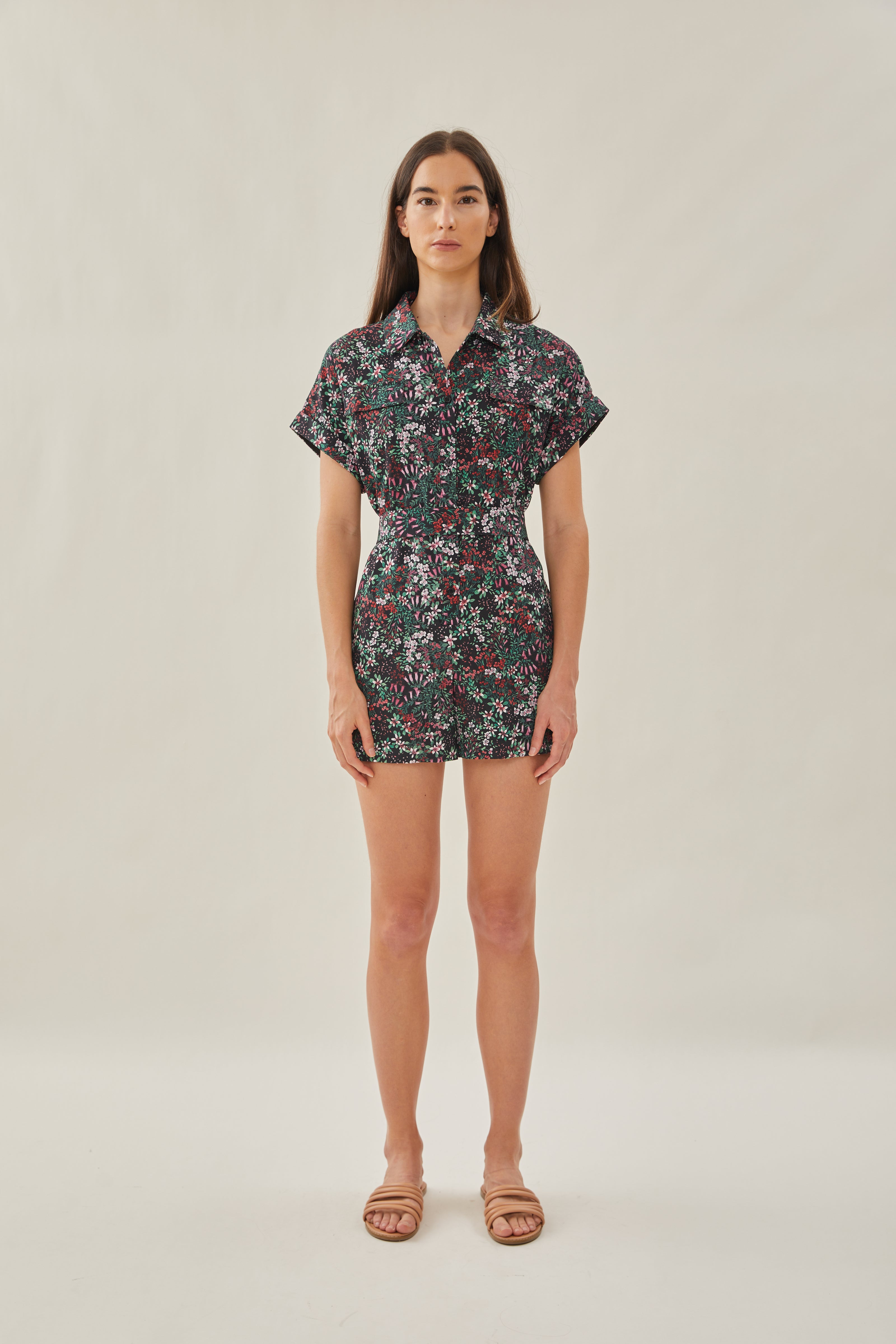 Relaxed Shirt Romper in Wild