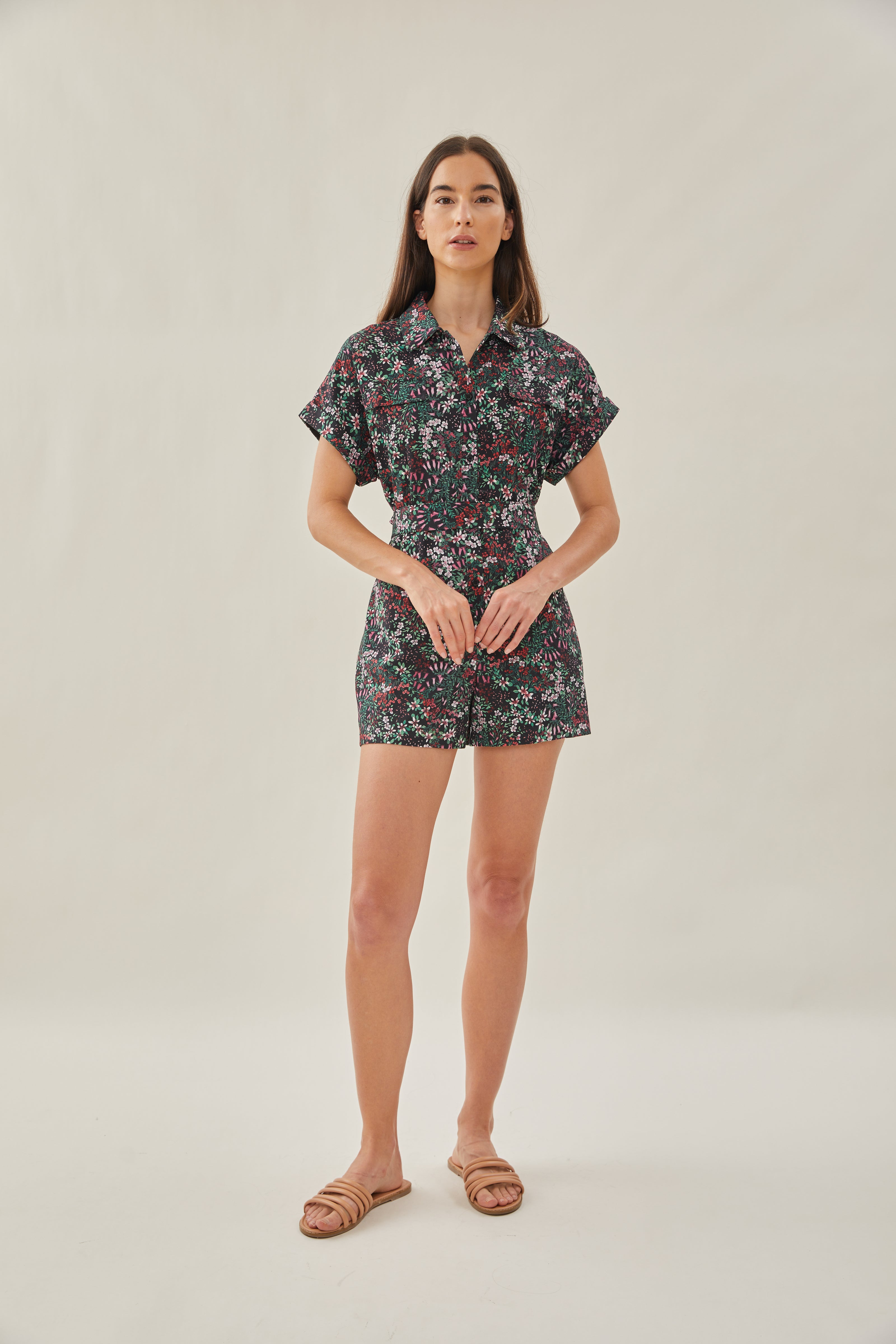 Relaxed Shirt Romper in Wild