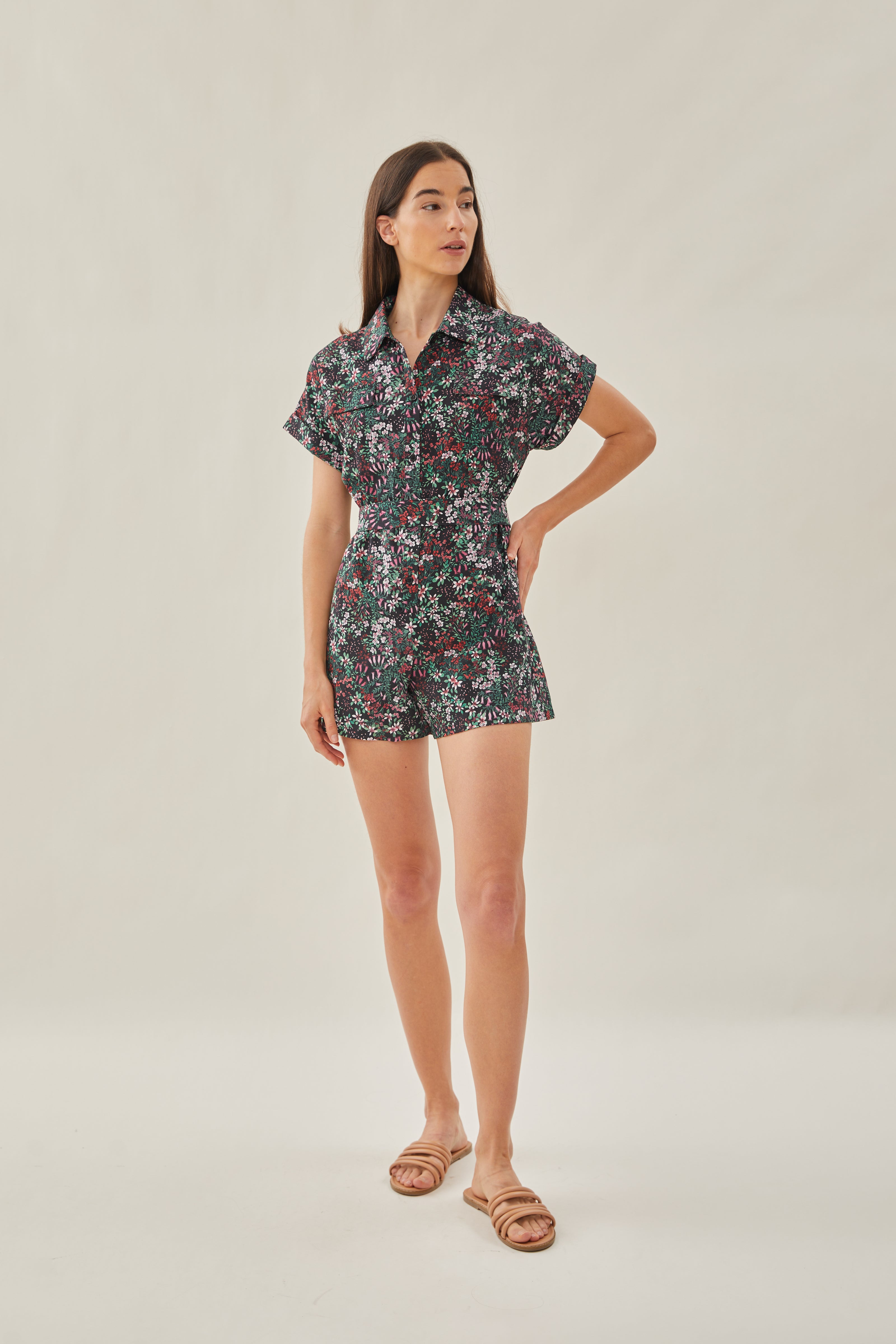 Relaxed Shirt Romper in Wild