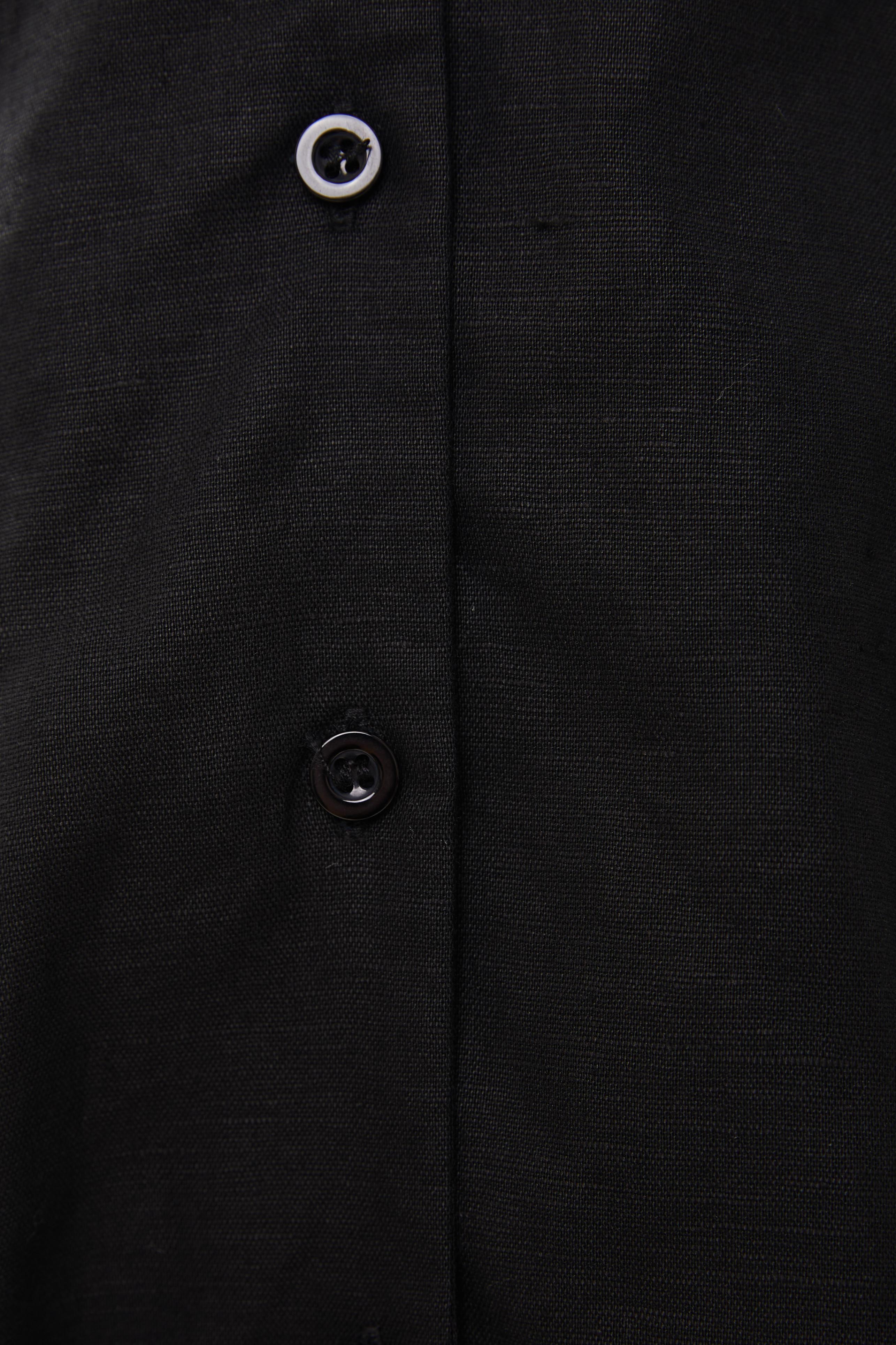 Linen Collared Midi Dress in Black