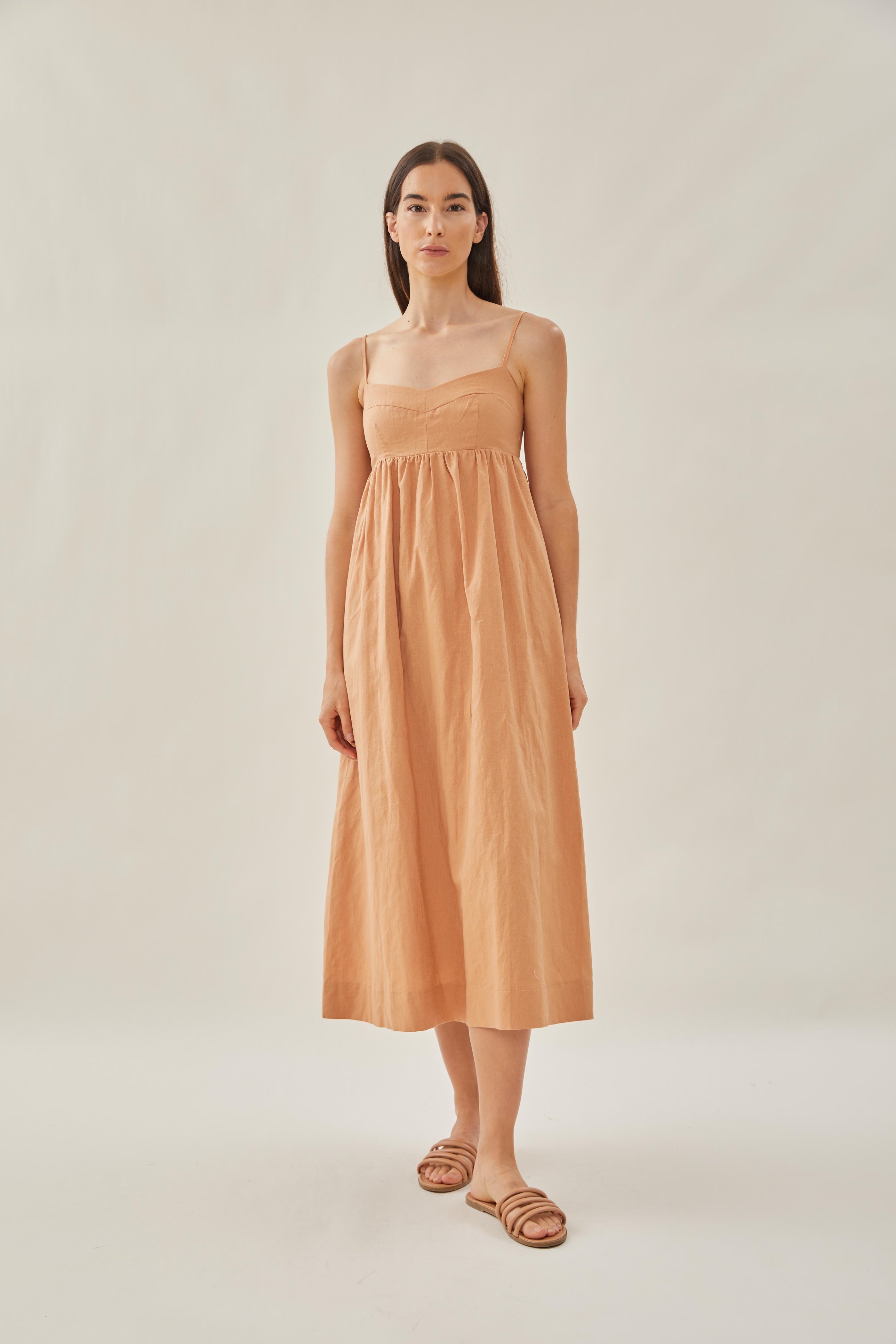 Bustier Gathered Midi Dress in Ochre