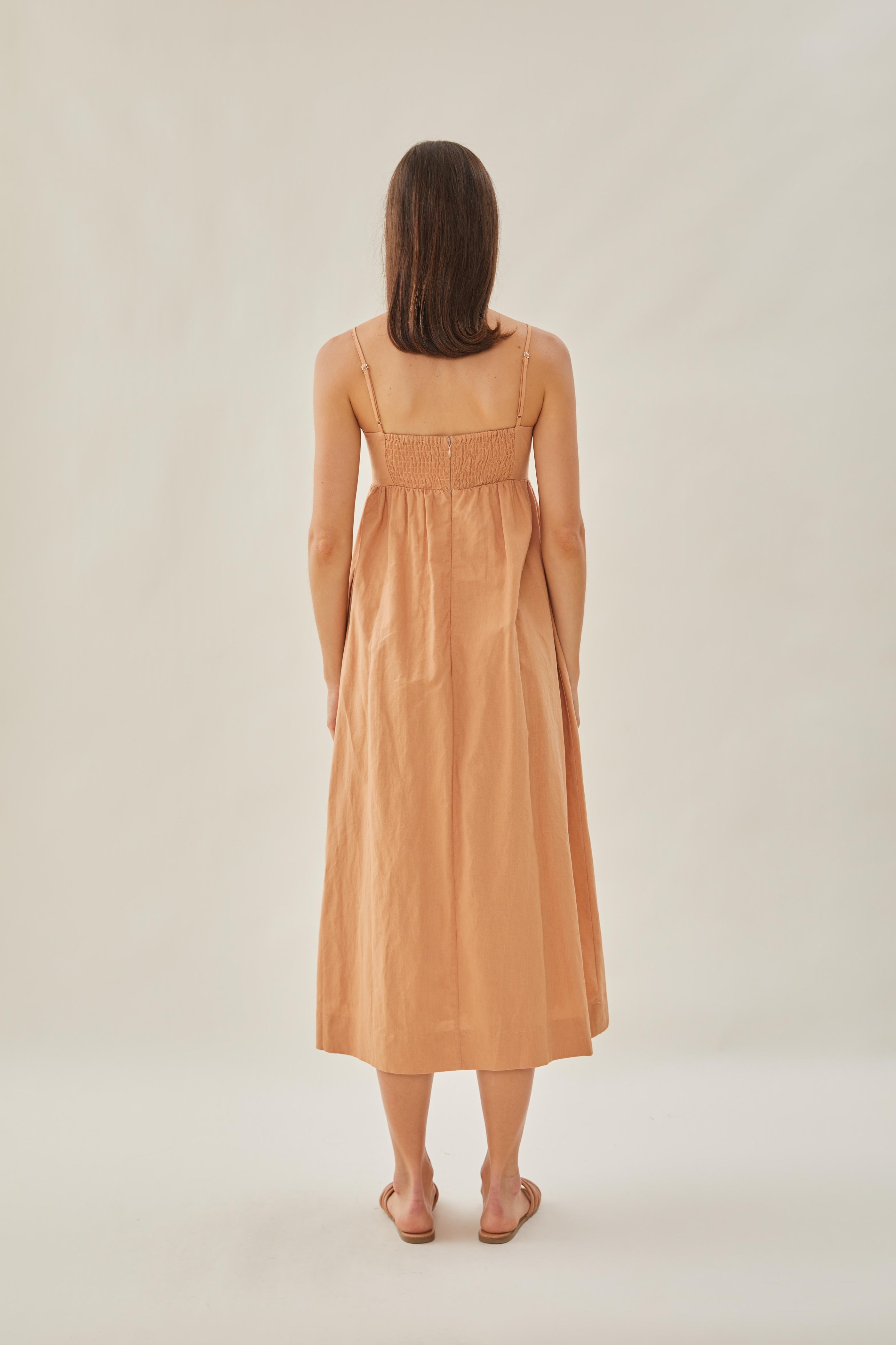 Bustier Gathered Midi Dress in Ochre