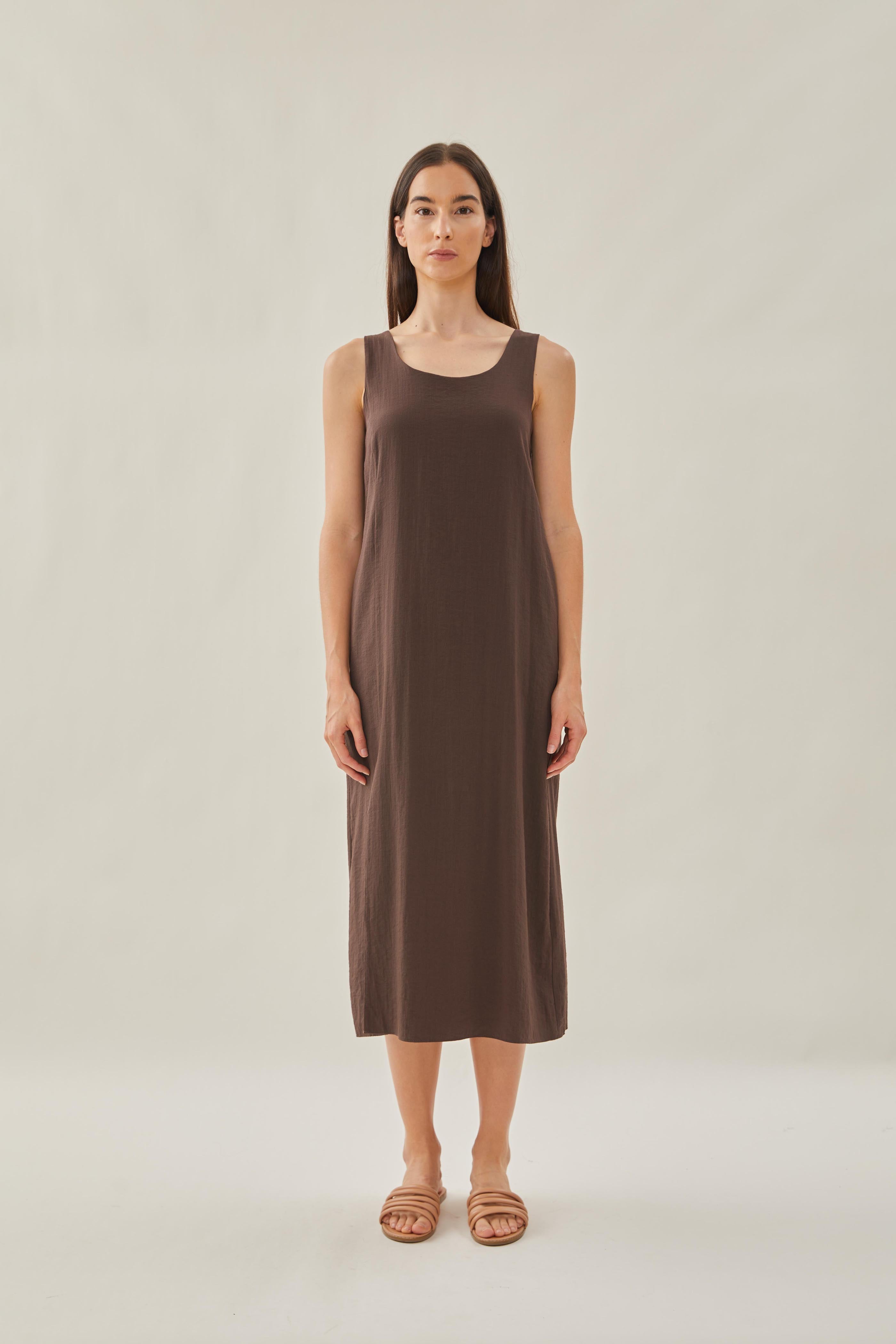 Relaxed Sleeveless Scoop Neck Dress in Soil