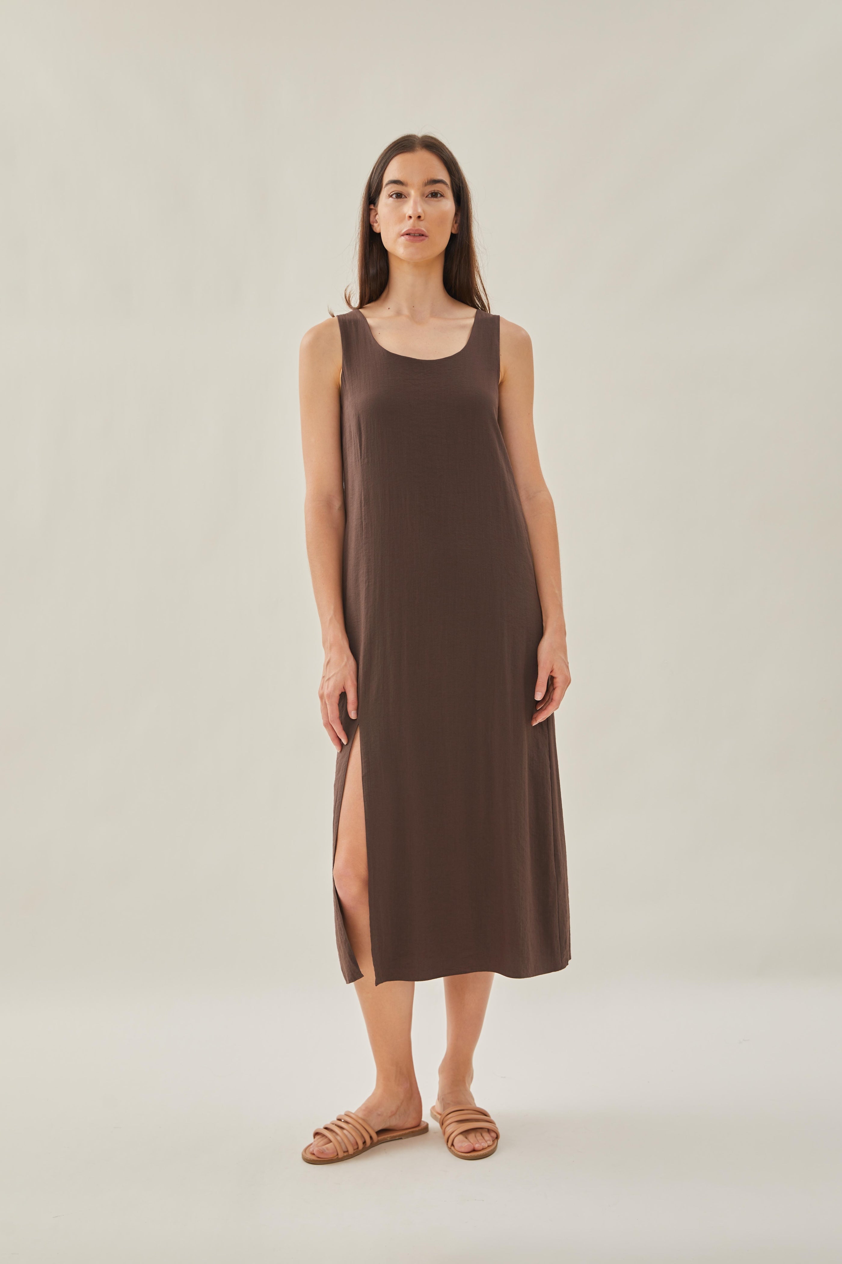 Relaxed Sleeveless Scoop Neck Dress in Soil