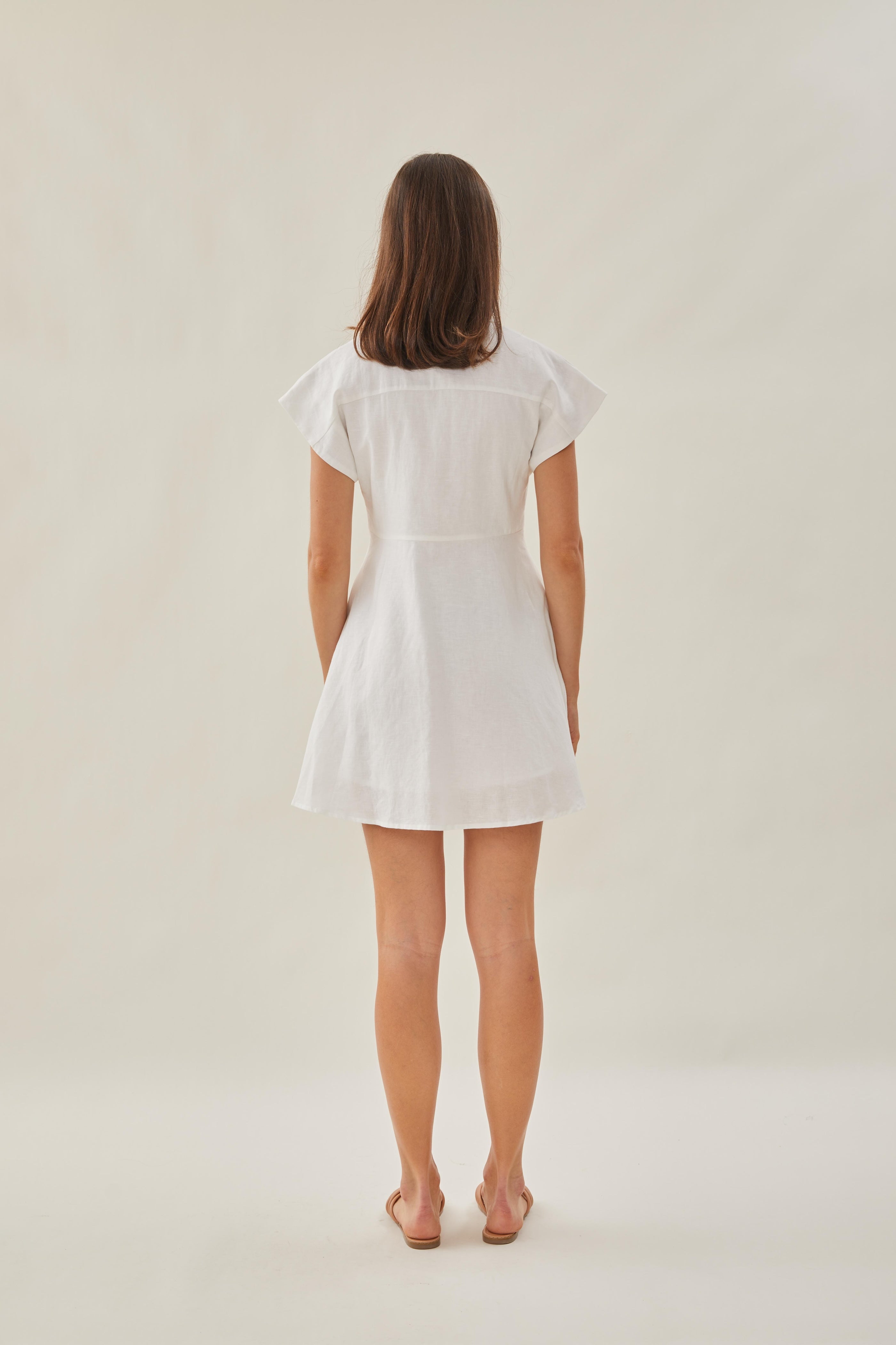 Linen Collared Mini Dress in White