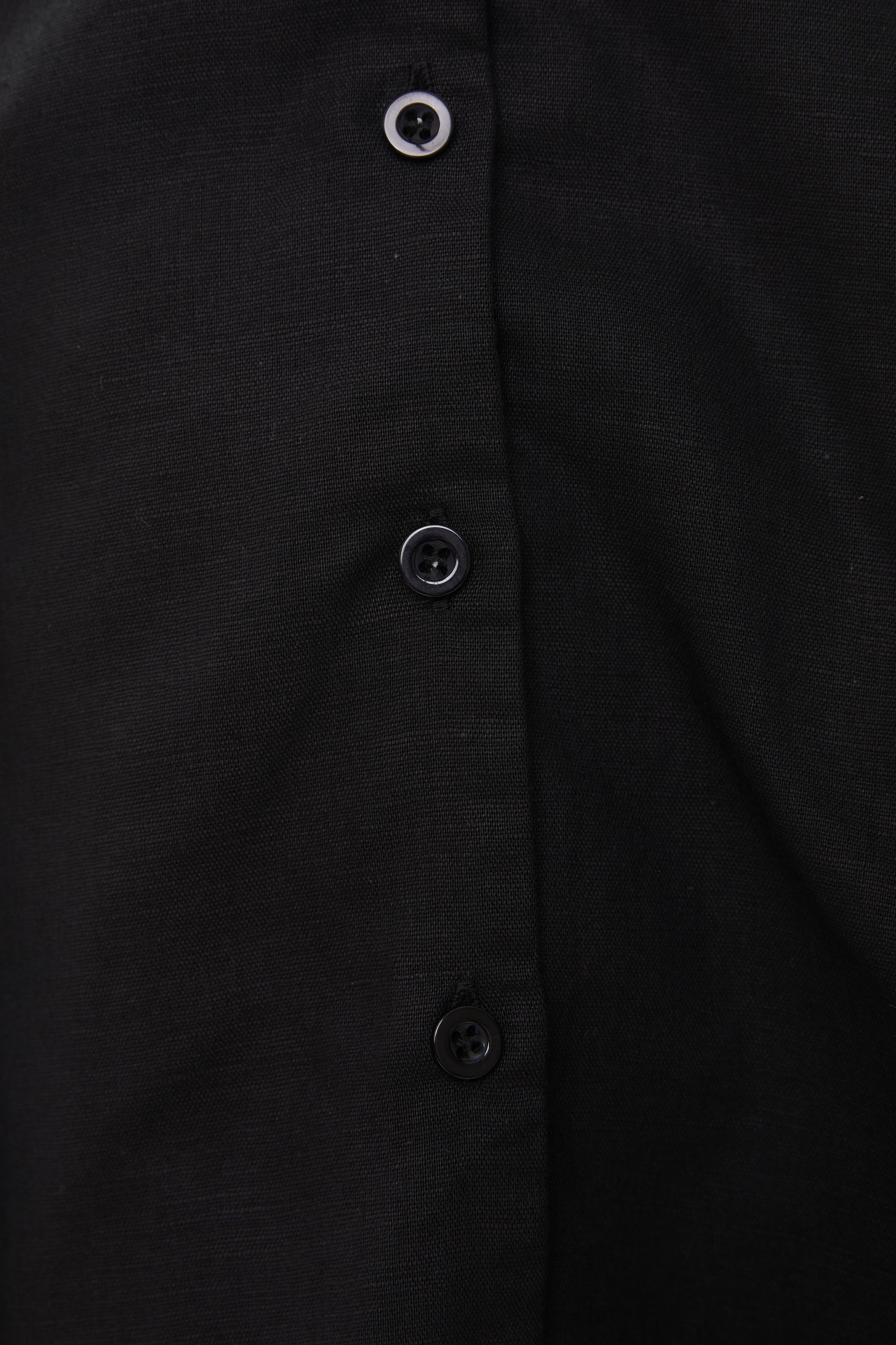 Linen Collared Mini Dress in Black
