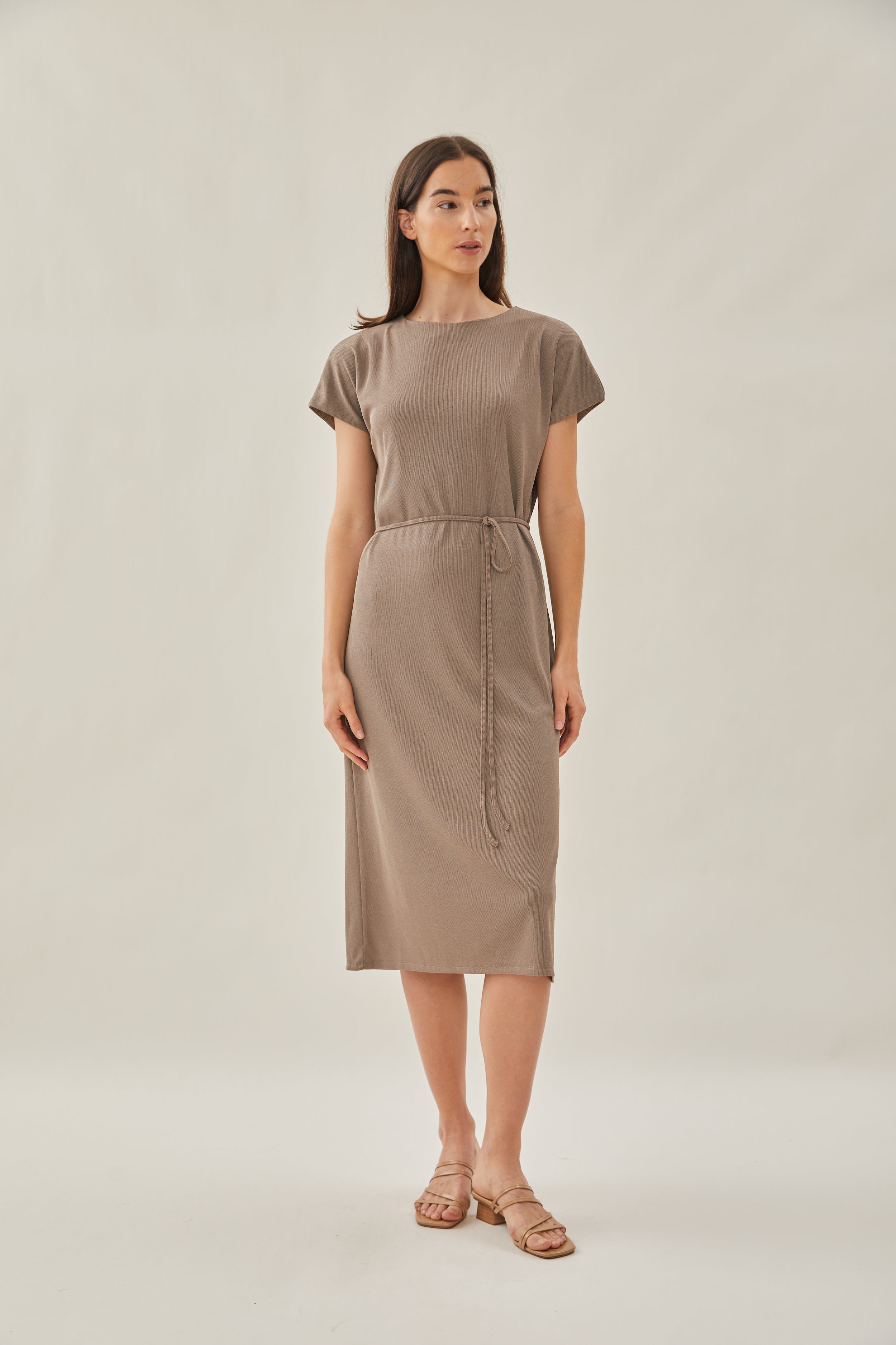 Relaxed Midi Dress in Taupe